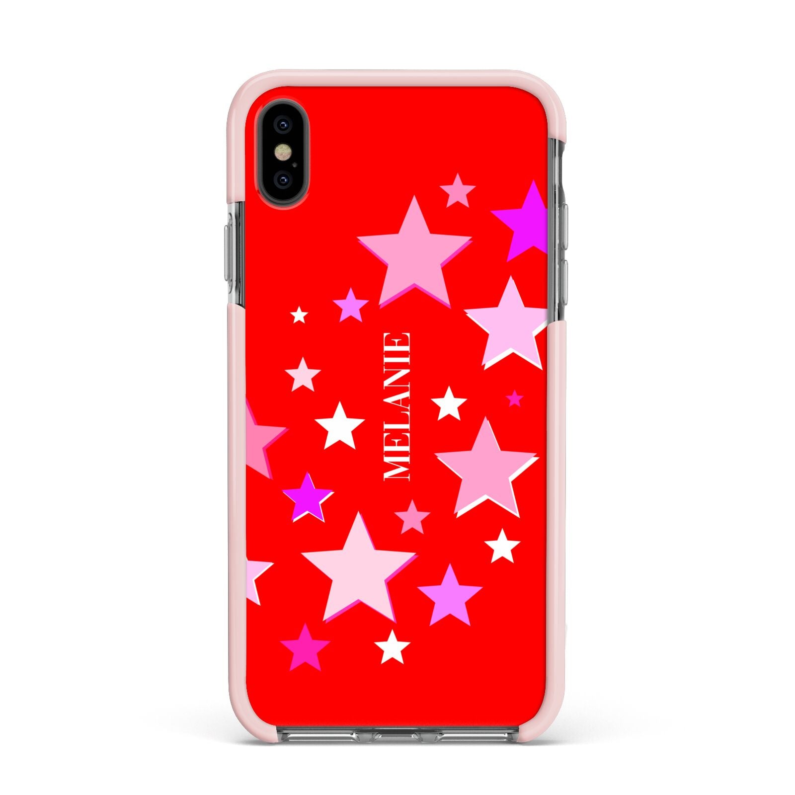 Personalised Stars Apple iPhone Xs Max Impact Case Pink Edge on Black Phone