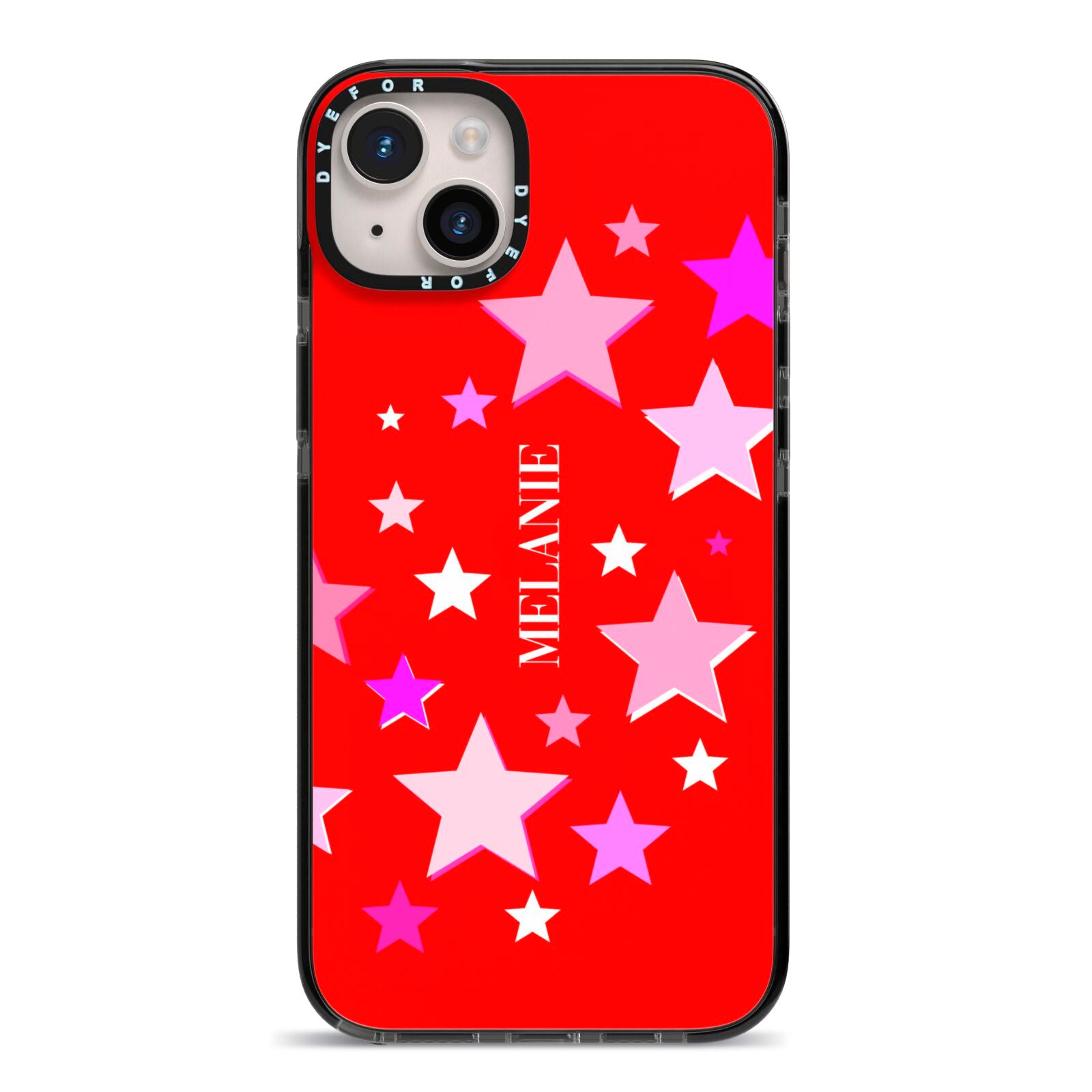 Personalised Stars iPhone 14 Plus Black Impact Case on Silver phone