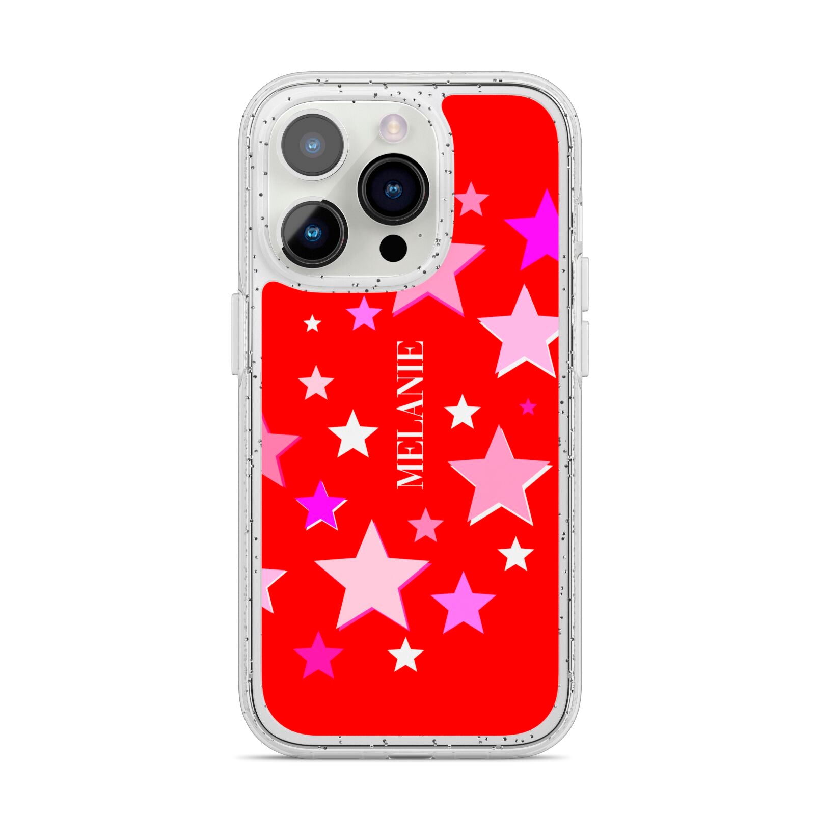 Personalised Stars iPhone 14 Pro Glitter Tough Case Silver