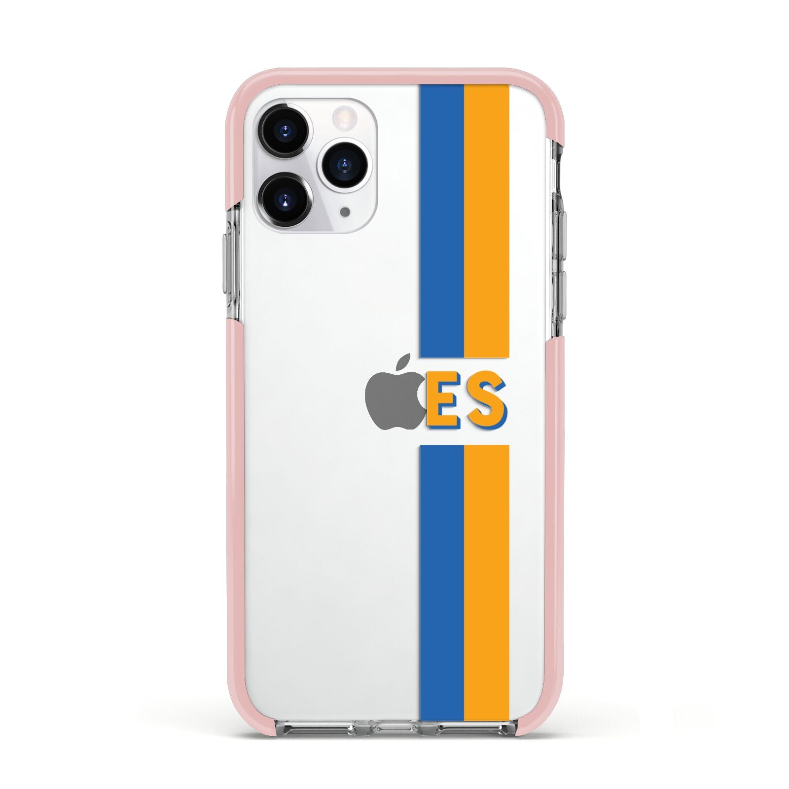 Personalised Striped Apple iPhone 11 Pro in Silver with Pink Impact Case