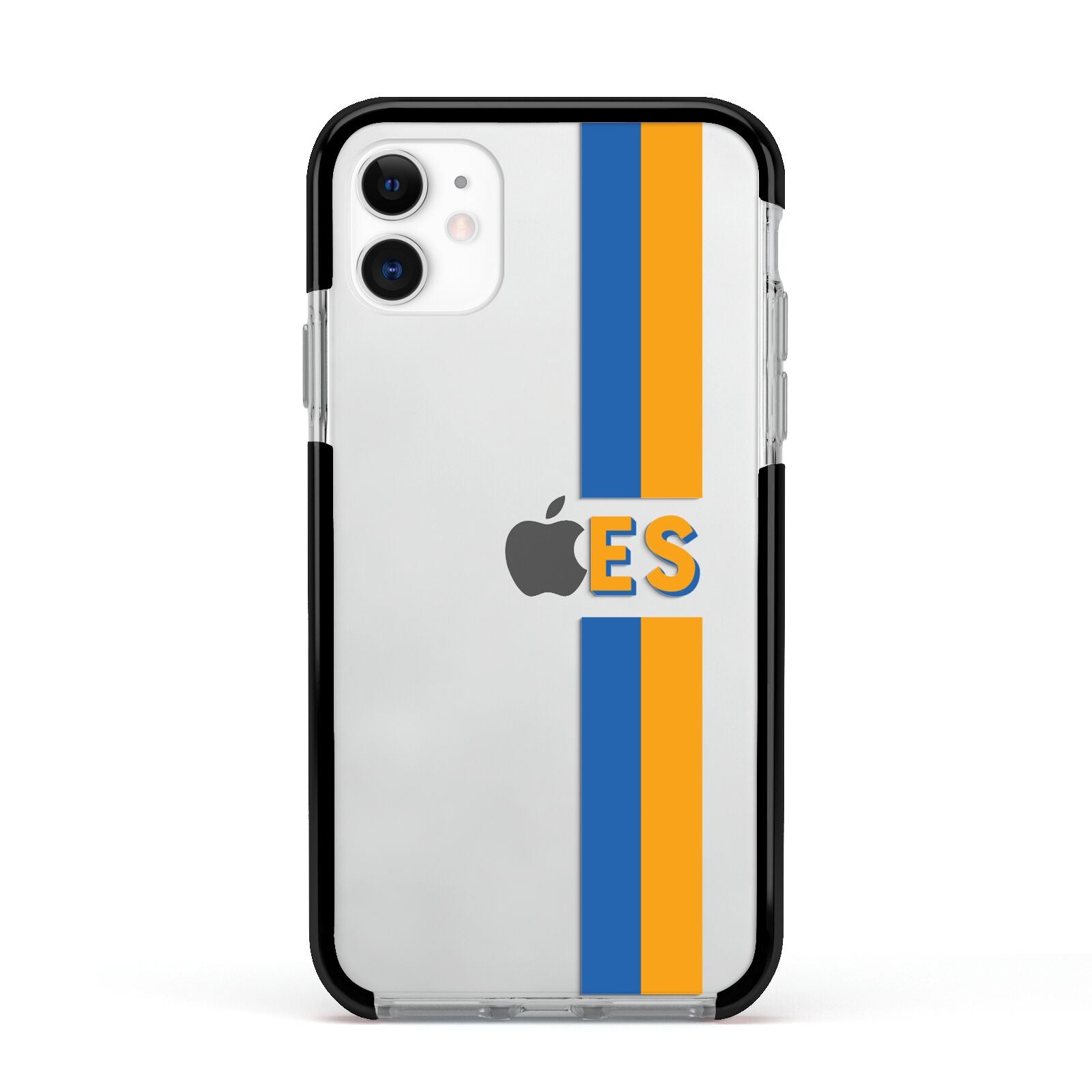 Personalised Striped Apple iPhone 11 in White with Black Impact Case