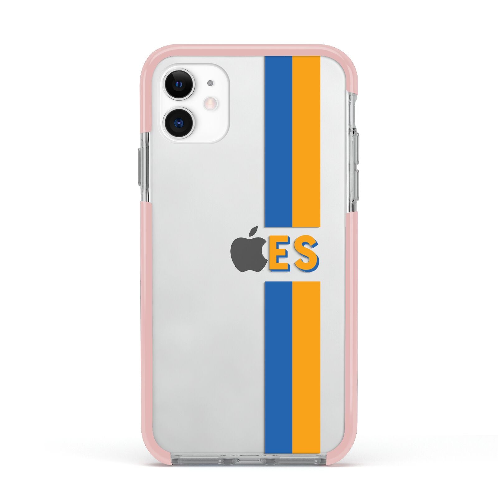 Personalised Striped Apple iPhone 11 in White with Pink Impact Case