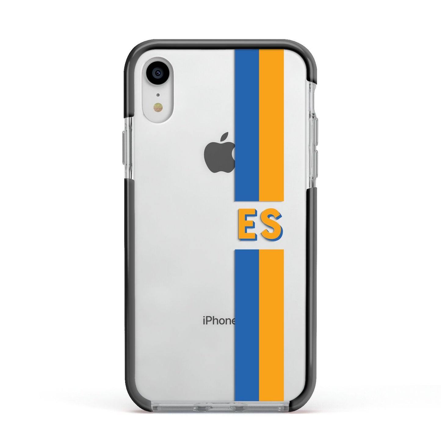 Personalised Striped Apple iPhone XR Impact Case Black Edge on Silver Phone