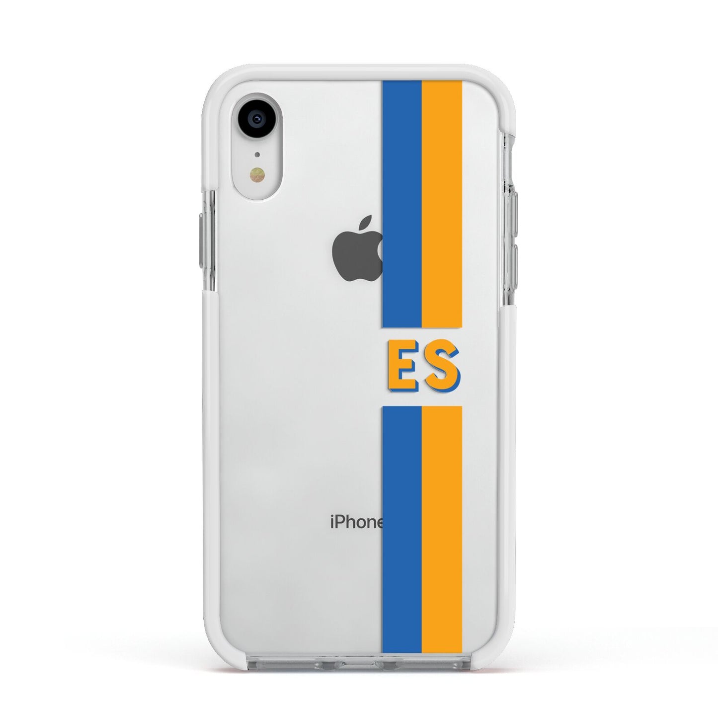 Personalised Striped Apple iPhone XR Impact Case White Edge on Silver Phone