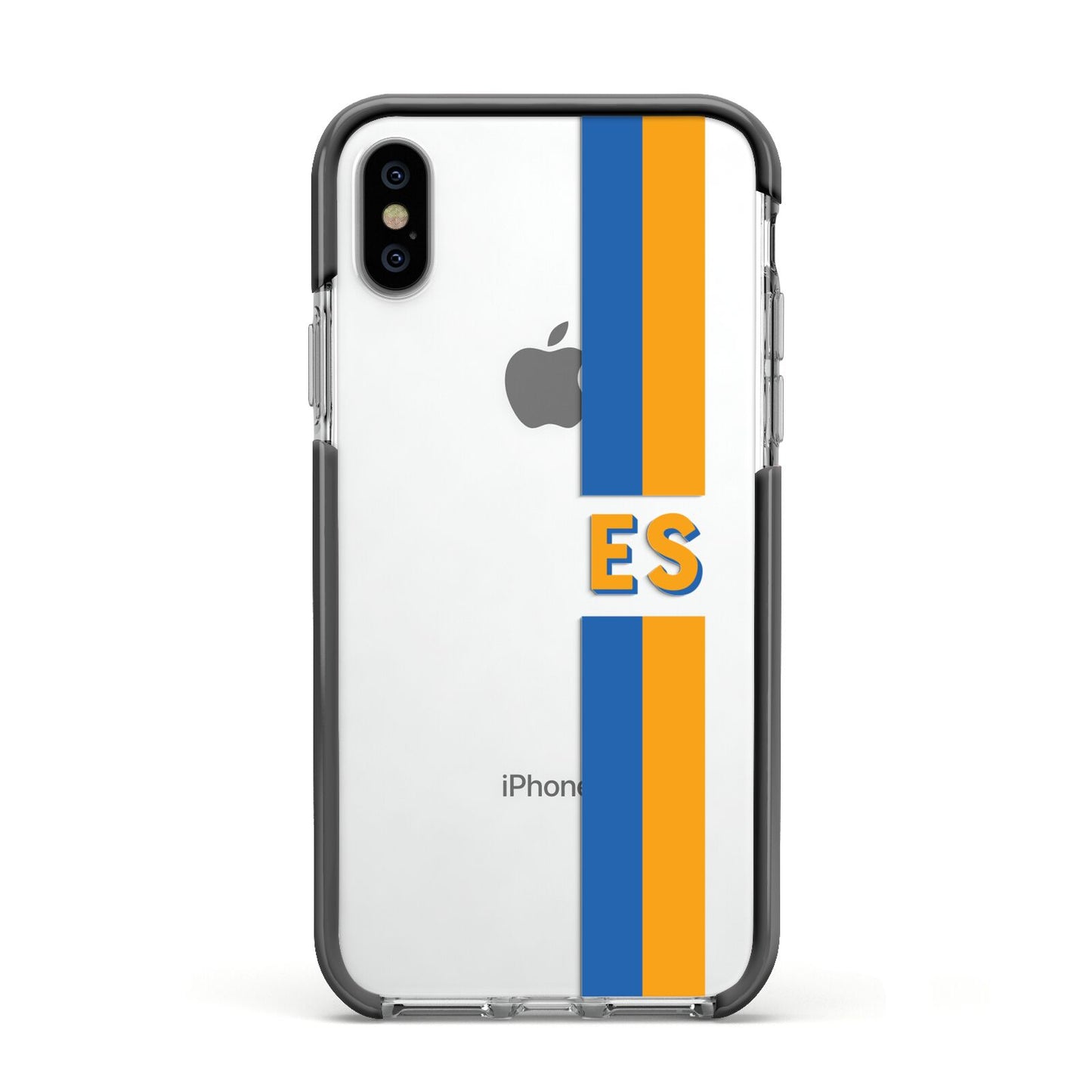 Personalised Striped Apple iPhone Xs Impact Case Black Edge on Silver Phone