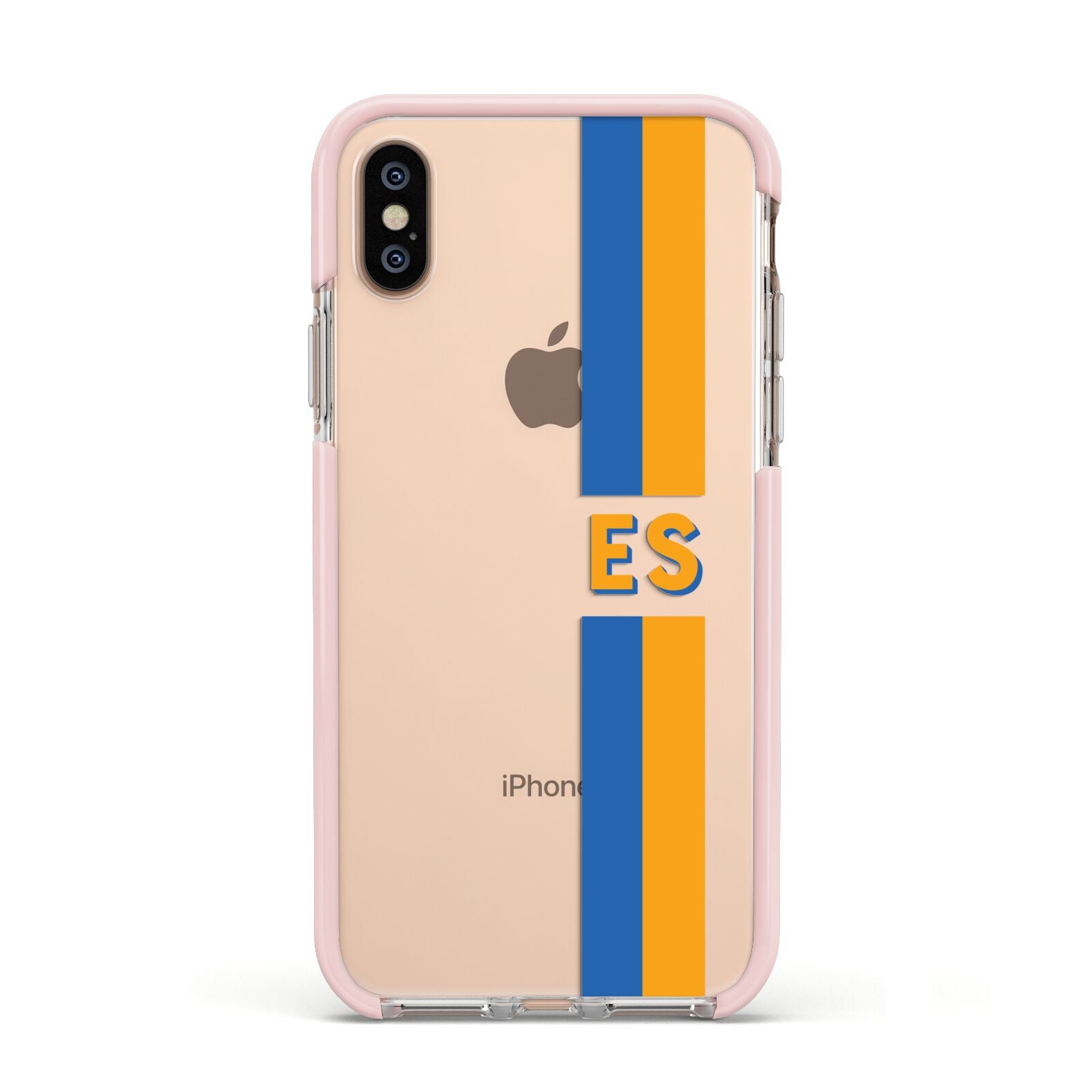 Personalised Striped Apple iPhone Xs Impact Case Pink Edge on Gold Phone