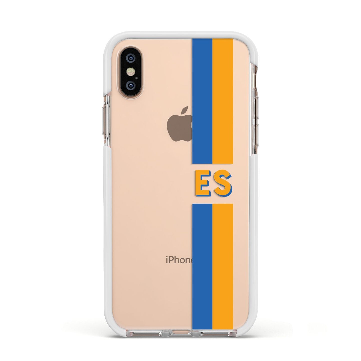 Personalised Striped Apple iPhone Xs Impact Case White Edge on Gold Phone