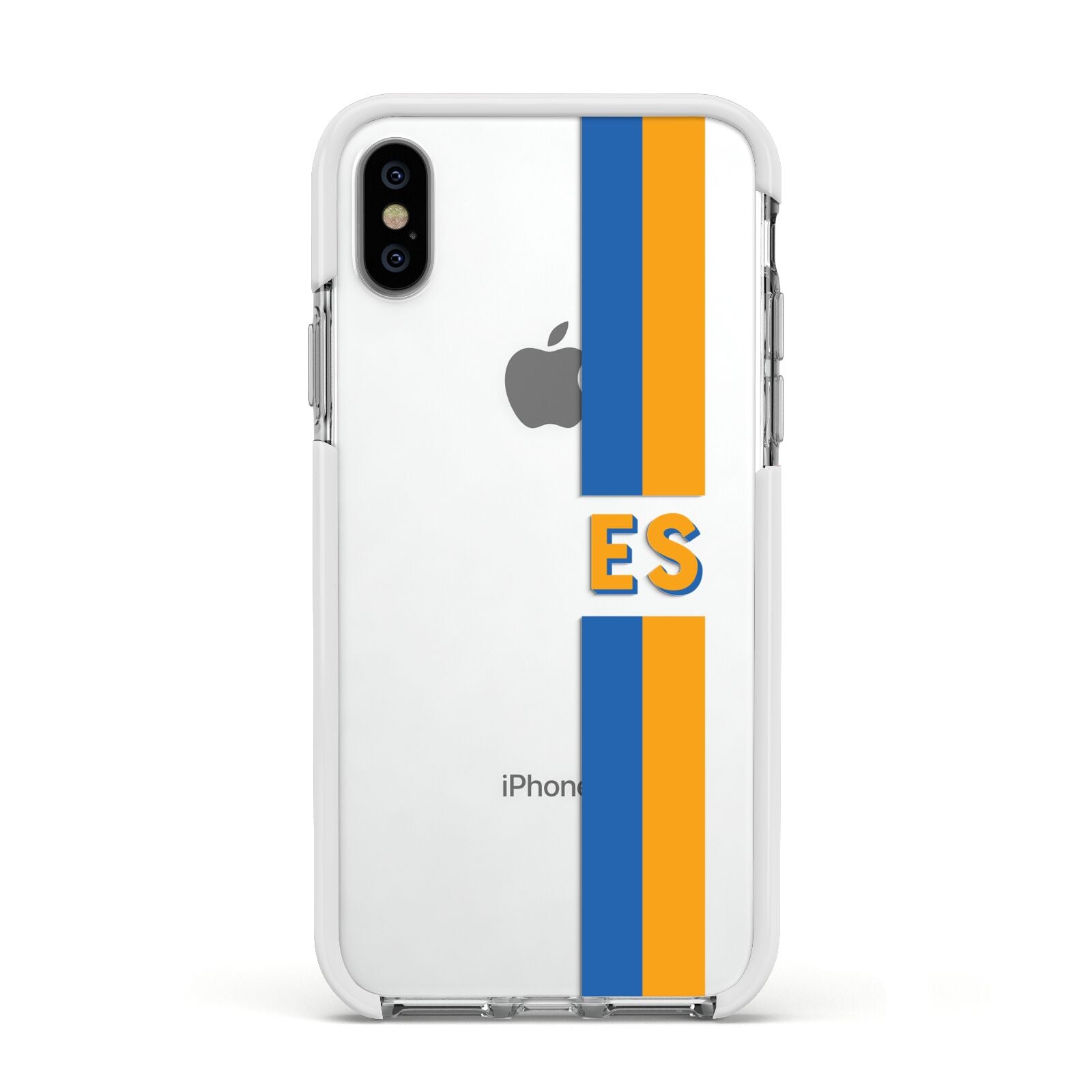 Personalised Striped Apple iPhone Xs Impact Case White Edge on Silver Phone