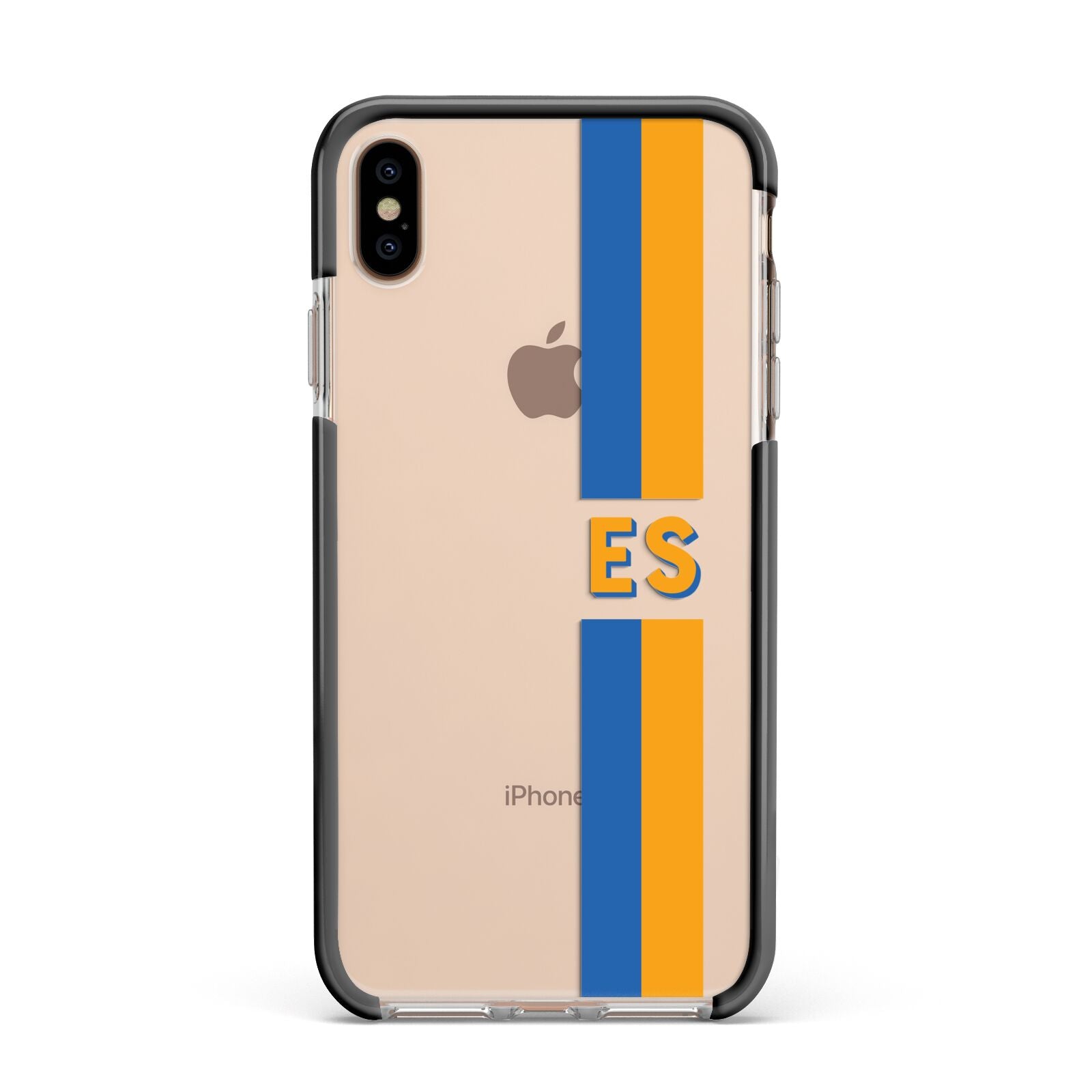 Personalised Striped Apple iPhone Xs Max Impact Case Black Edge on Gold Phone