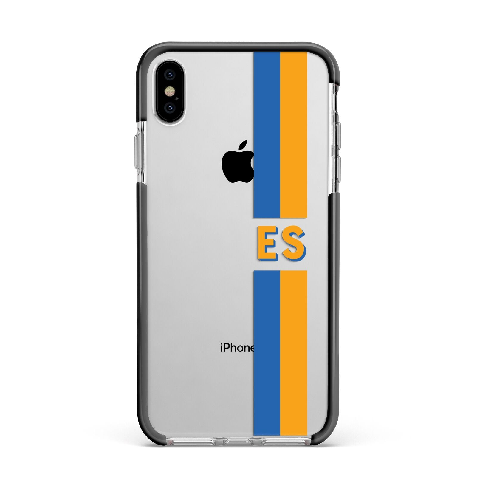 Personalised Striped Apple iPhone Xs Max Impact Case Black Edge on Silver Phone