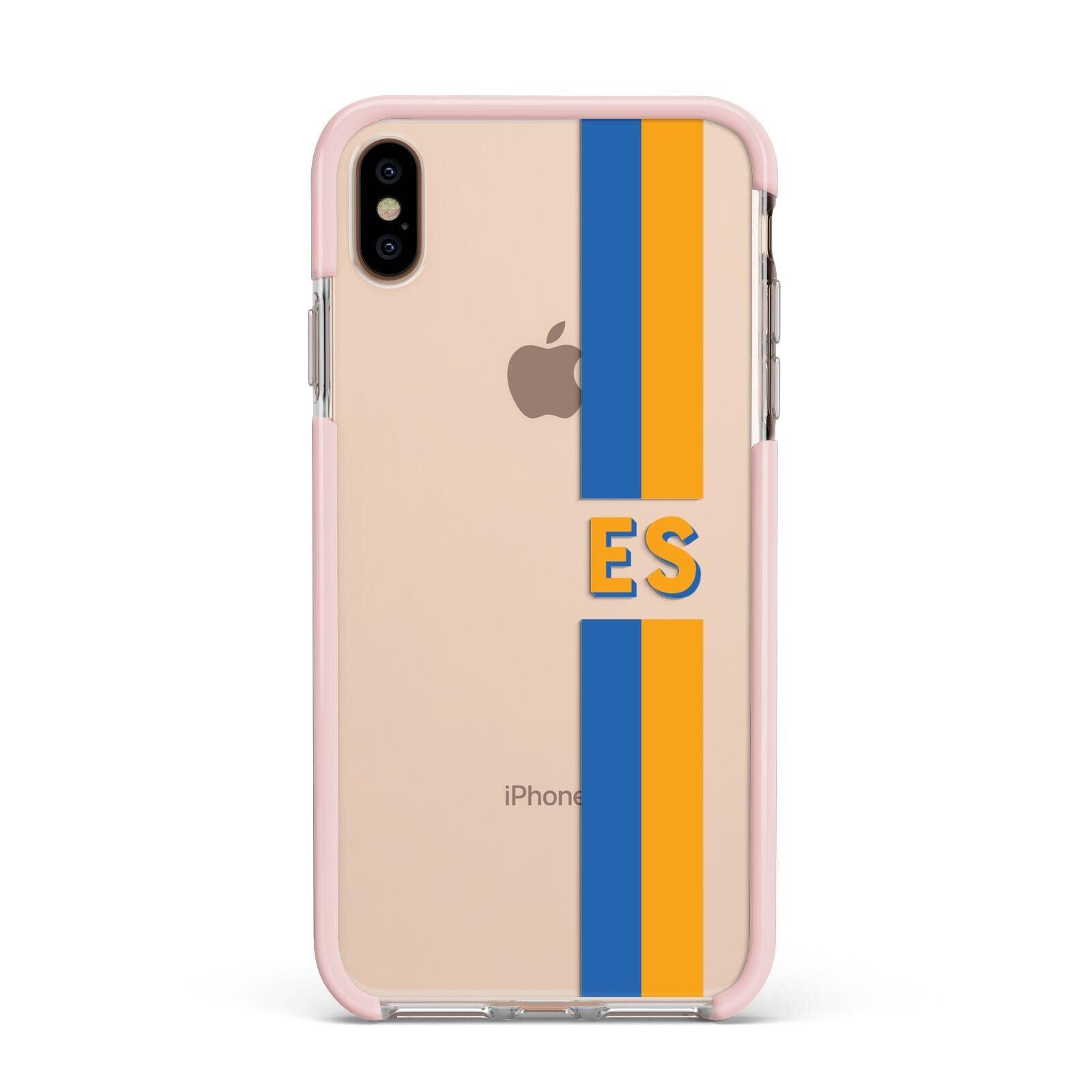 Personalised Striped Apple iPhone Xs Max Impact Case Pink Edge on Gold Phone