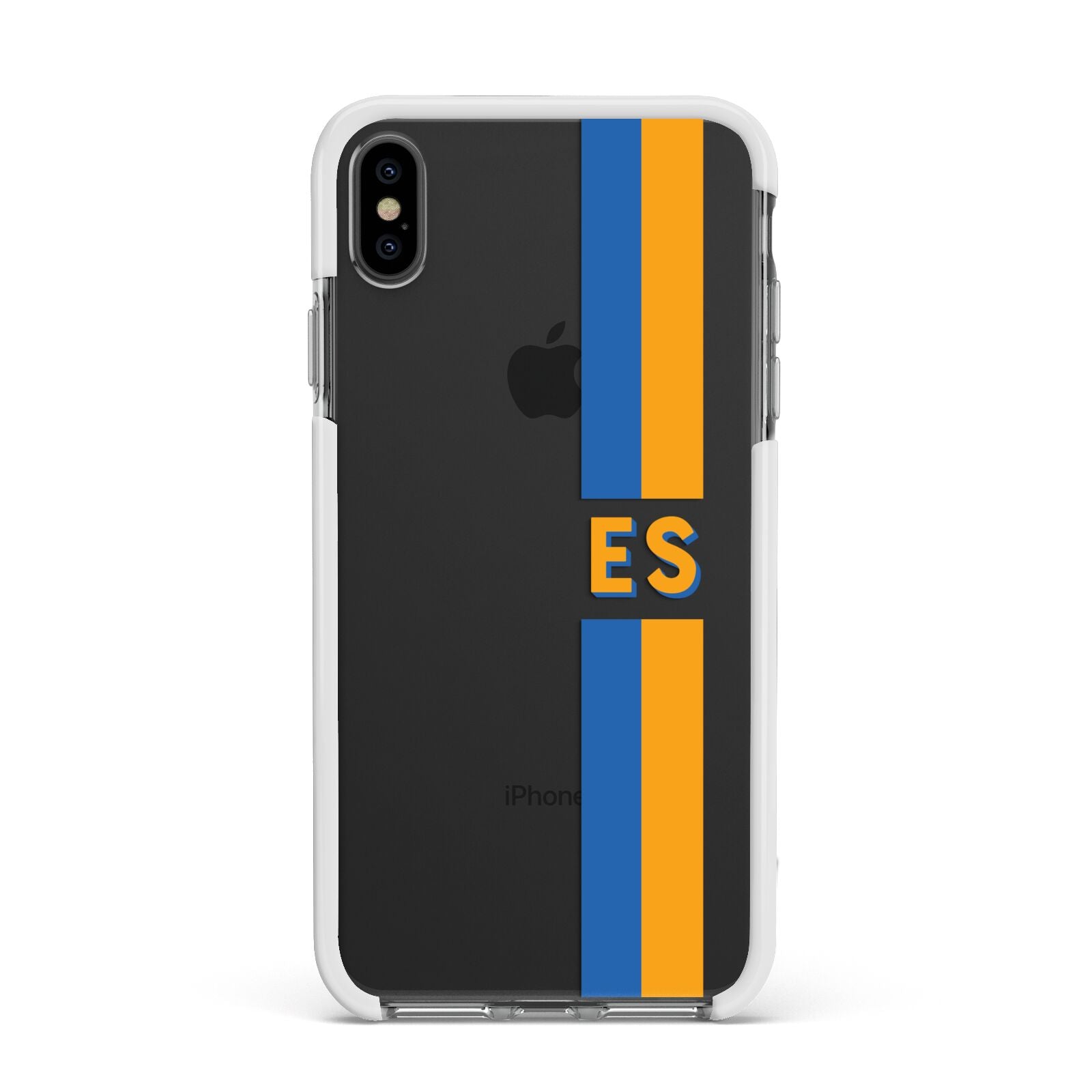 Personalised Striped Apple iPhone Xs Max Impact Case White Edge on Black Phone