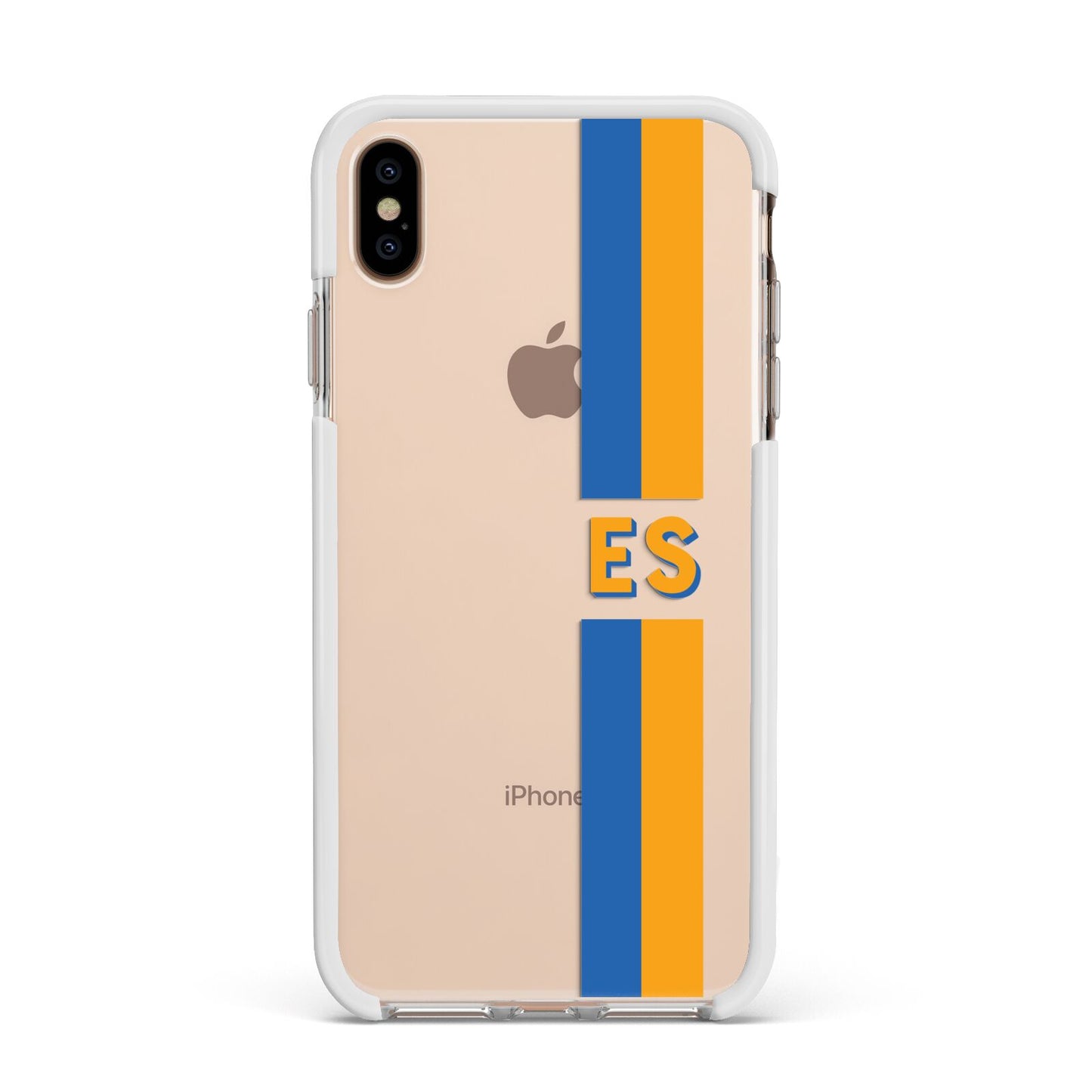 Personalised Striped Apple iPhone Xs Max Impact Case White Edge on Gold Phone