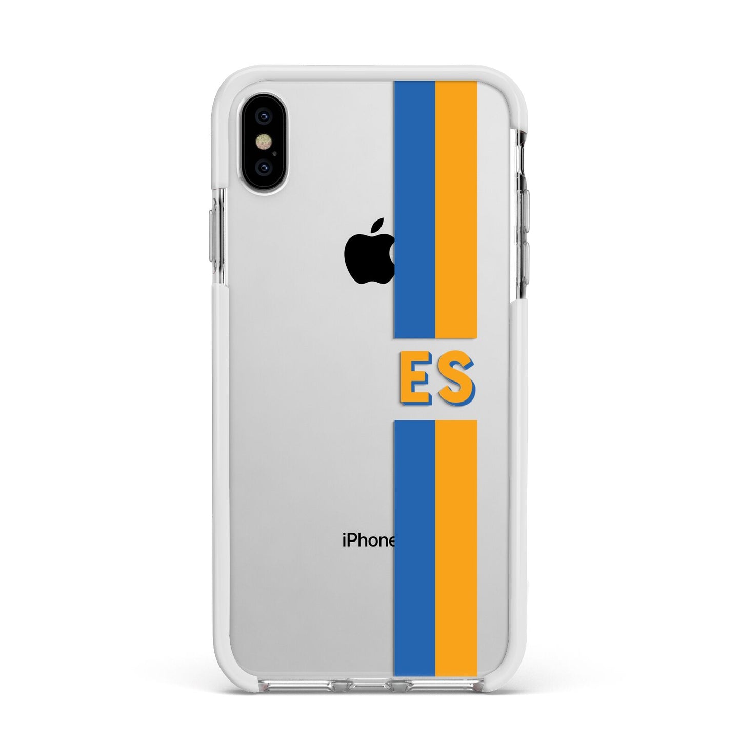 Personalised Striped Apple iPhone Xs Max Impact Case White Edge on Silver Phone