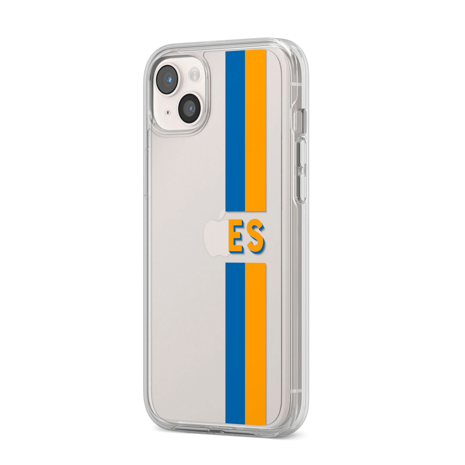 Personalised Striped iPhone 14 Plus Clear Tough Case Starlight Angled Image