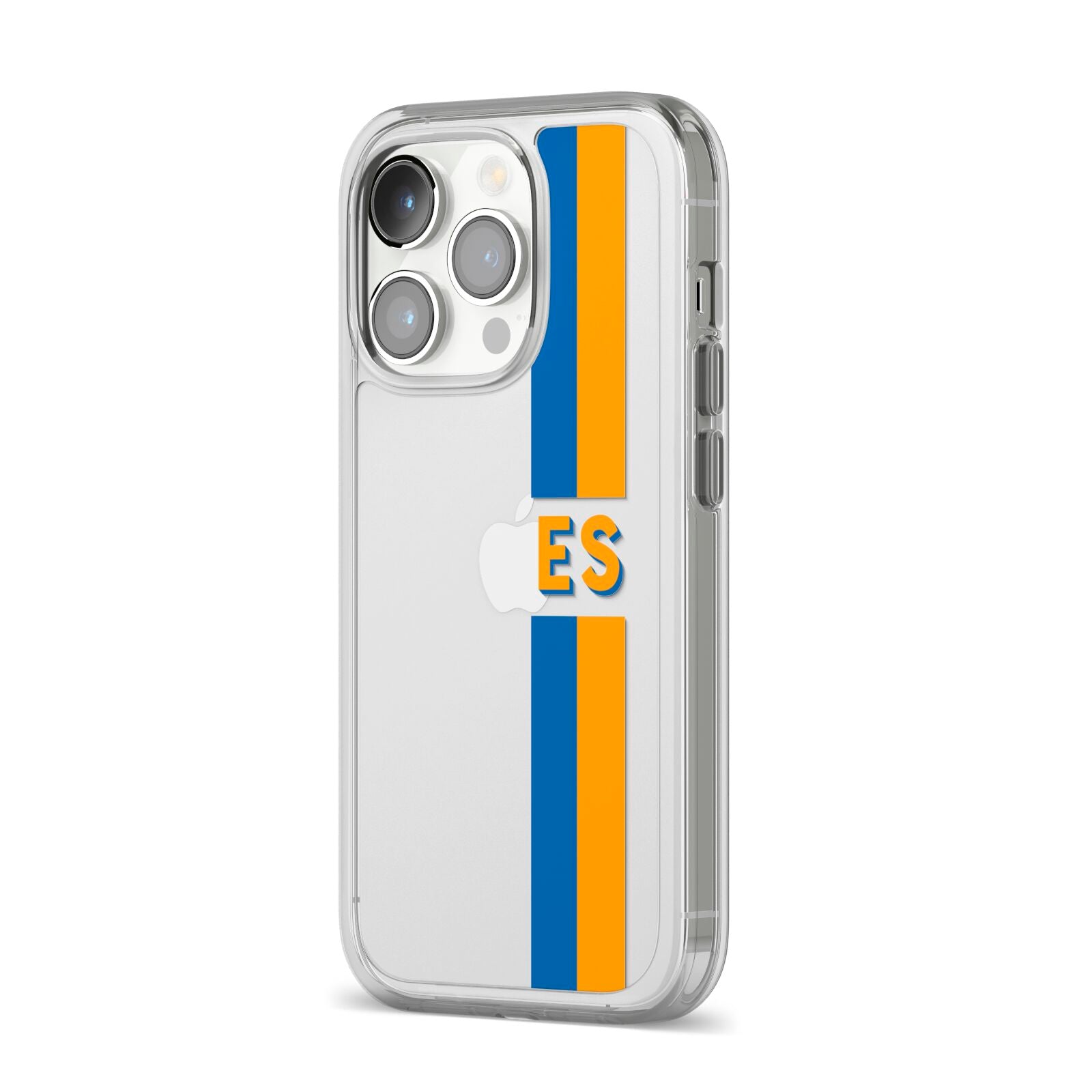 Personalised Striped iPhone 14 Pro Clear Tough Case Silver Angled Image