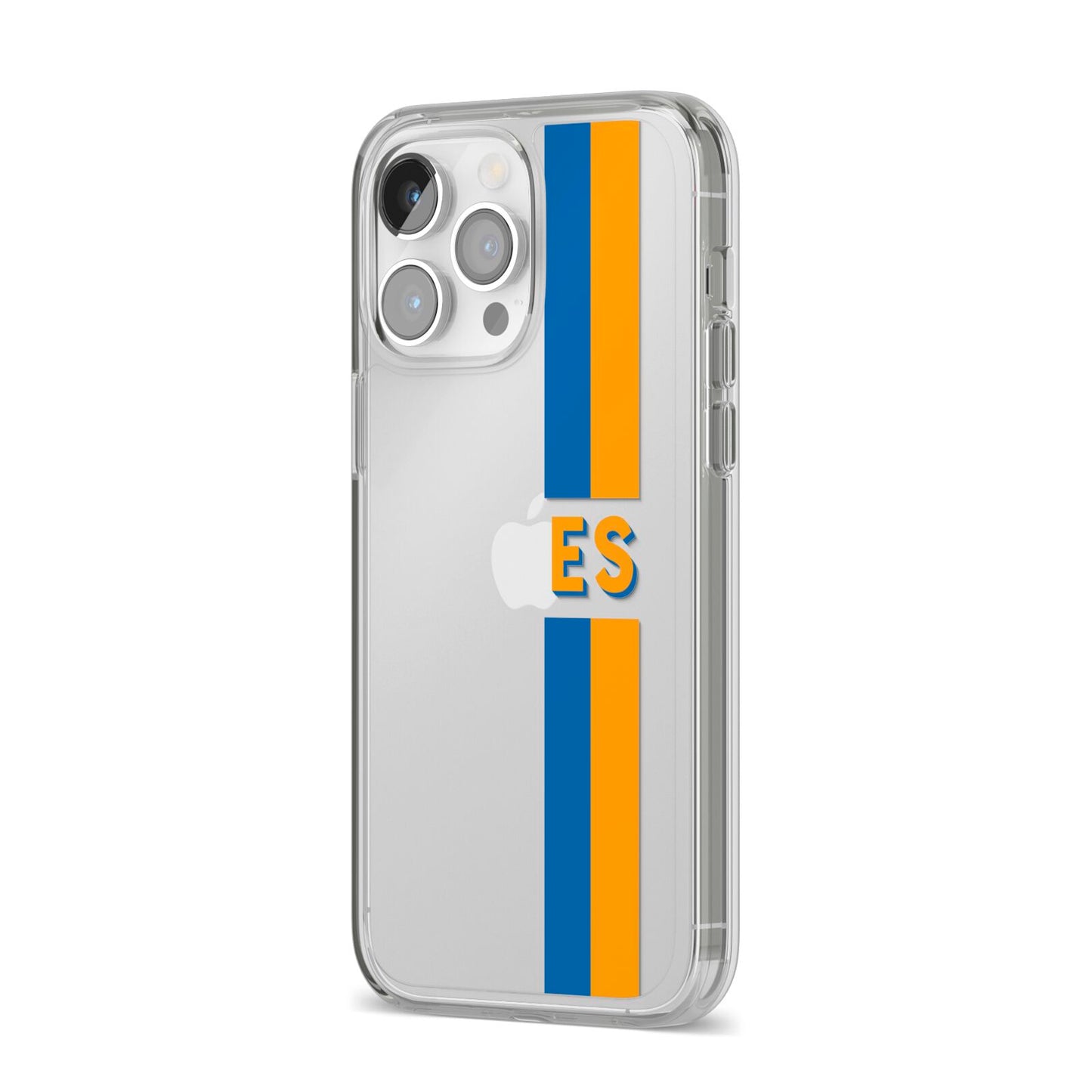 Personalised Striped iPhone 14 Pro Max Clear Tough Case Silver Angled Image