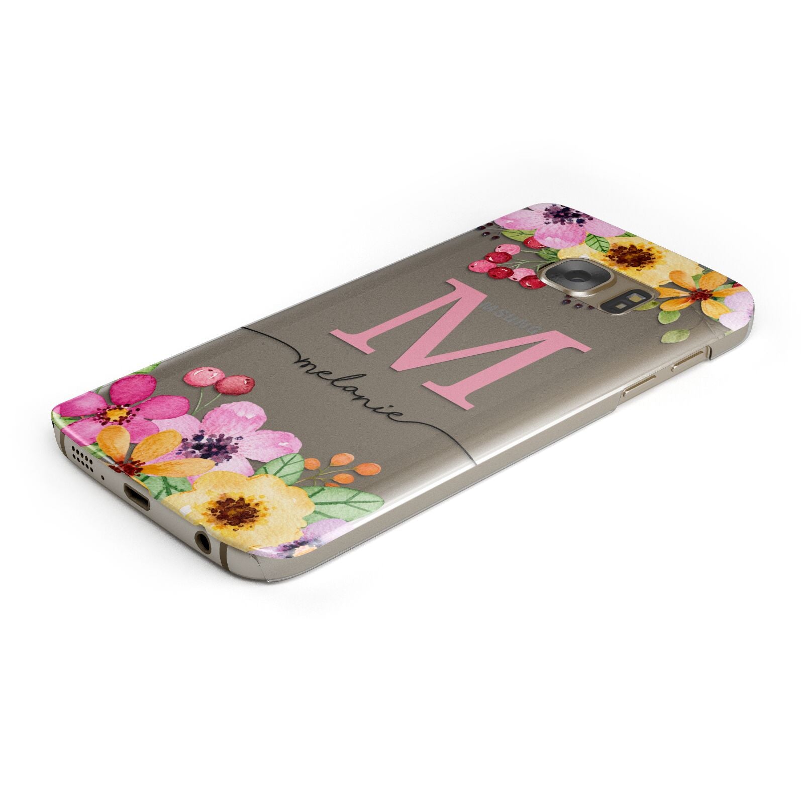 Personalised Summer Flowers Protective Samsung Galaxy Case Angled Image