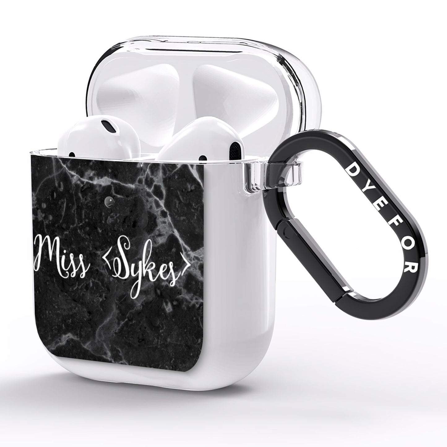 Personalised Surname Marble AirPods Clear Case Side Image