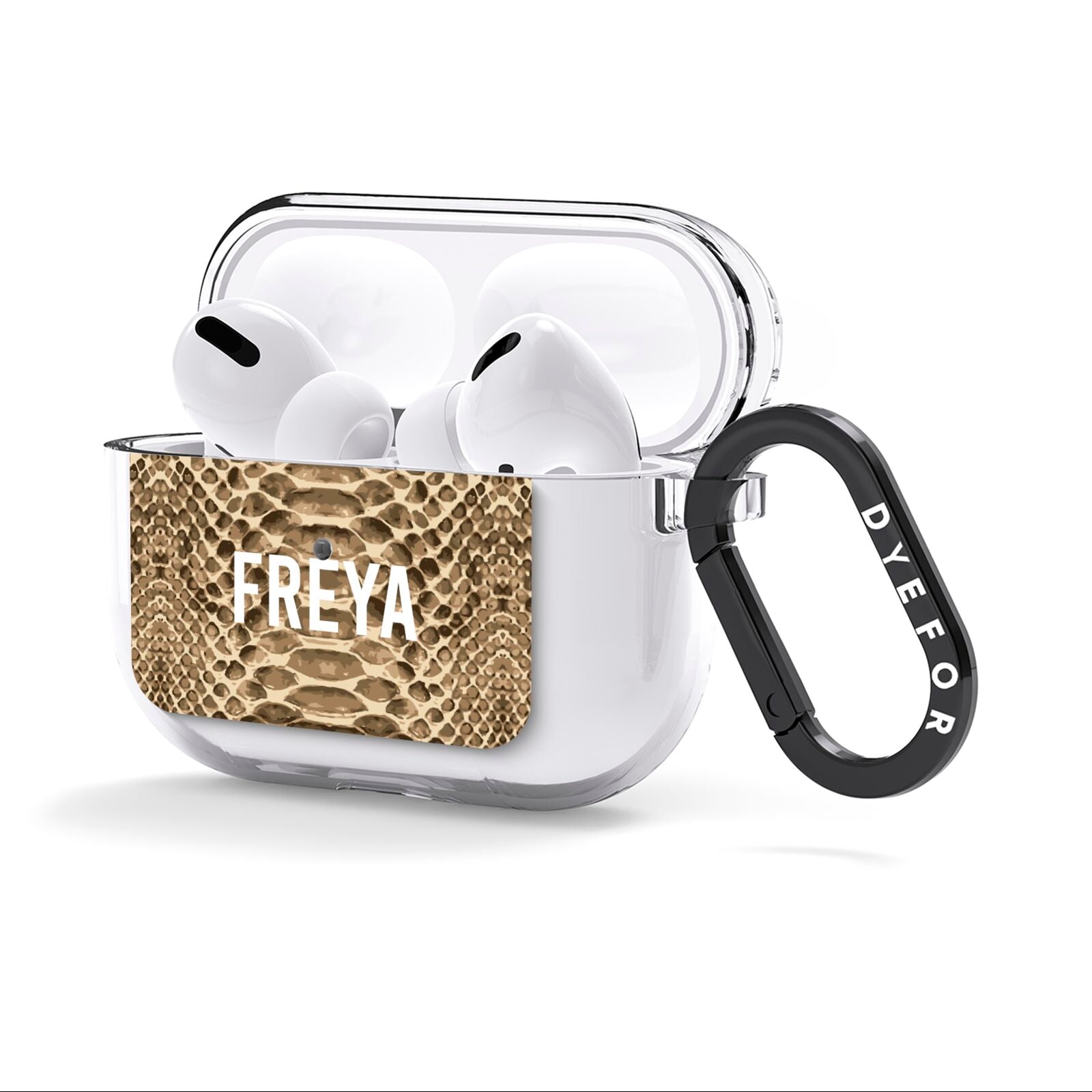 Personalised Tan Snakeskin AirPods Clear Case 3rd Gen Side Image