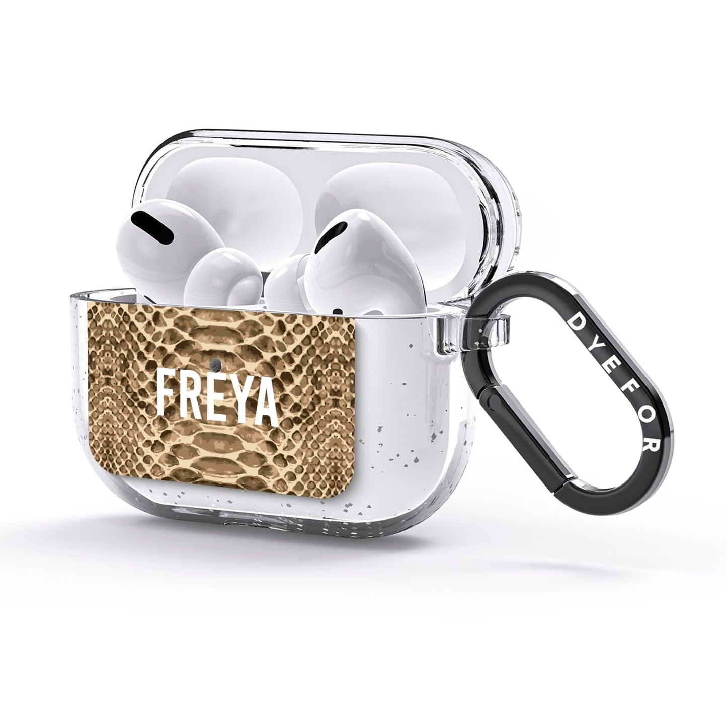 Personalised Tan Snakeskin AirPods Glitter Case 3rd Gen Side Image