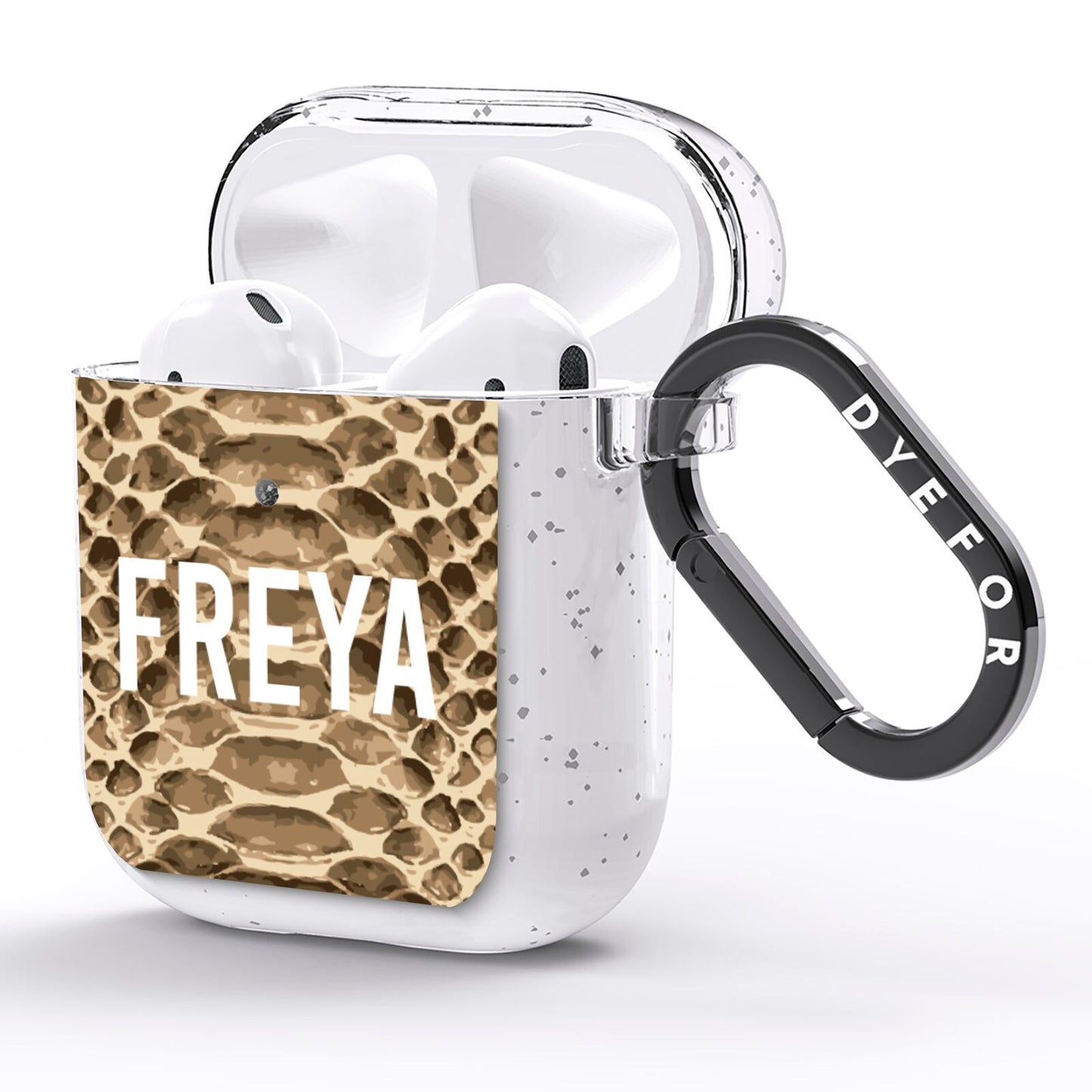 Personalised Tan Snakeskin AirPods Glitter Case Side Image