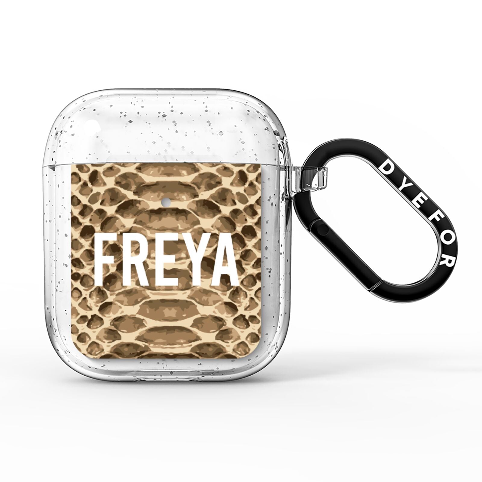 Personalised Tan Snakeskin AirPods Glitter Case