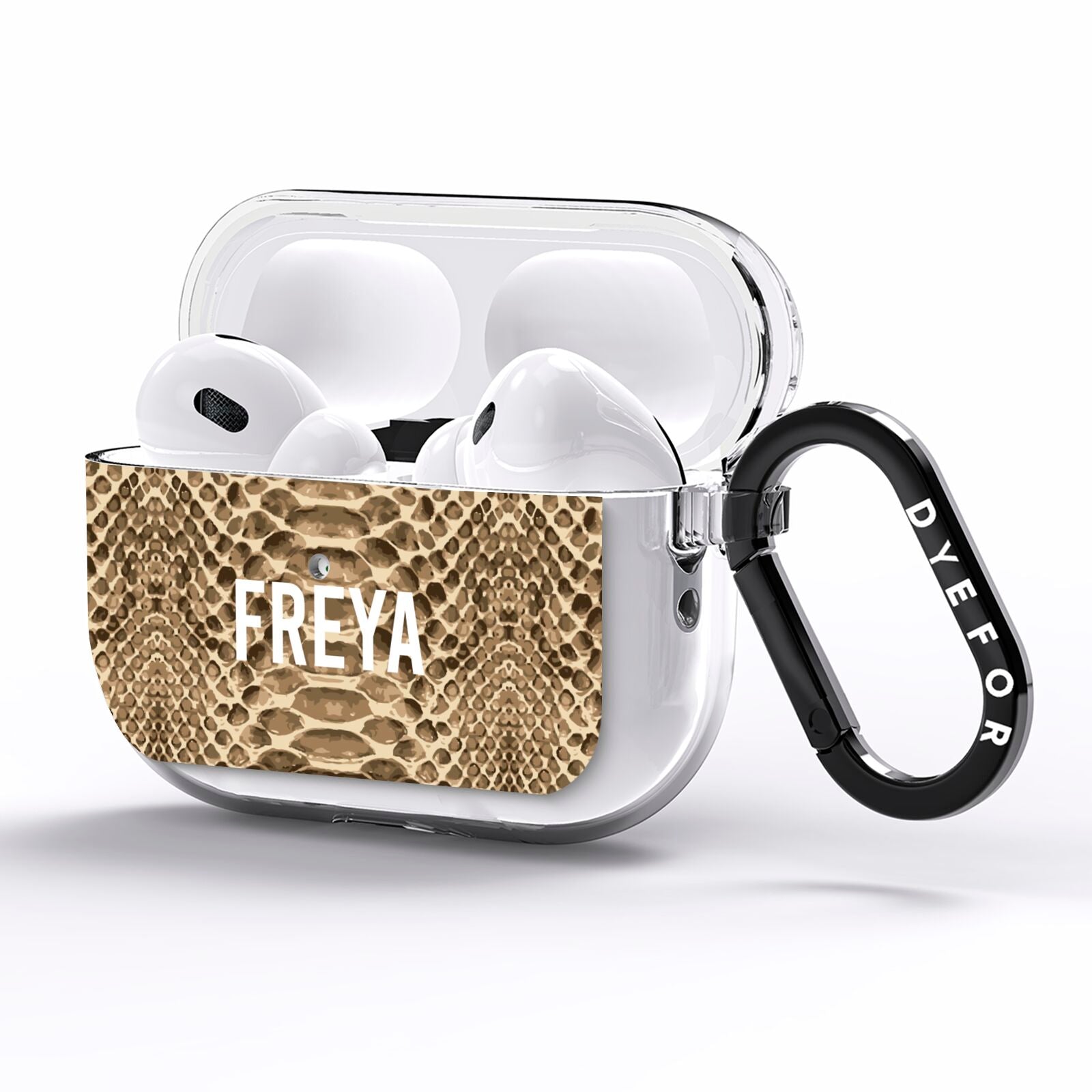 Personalised Tan Snakeskin AirPods Pro Clear Case Side Image