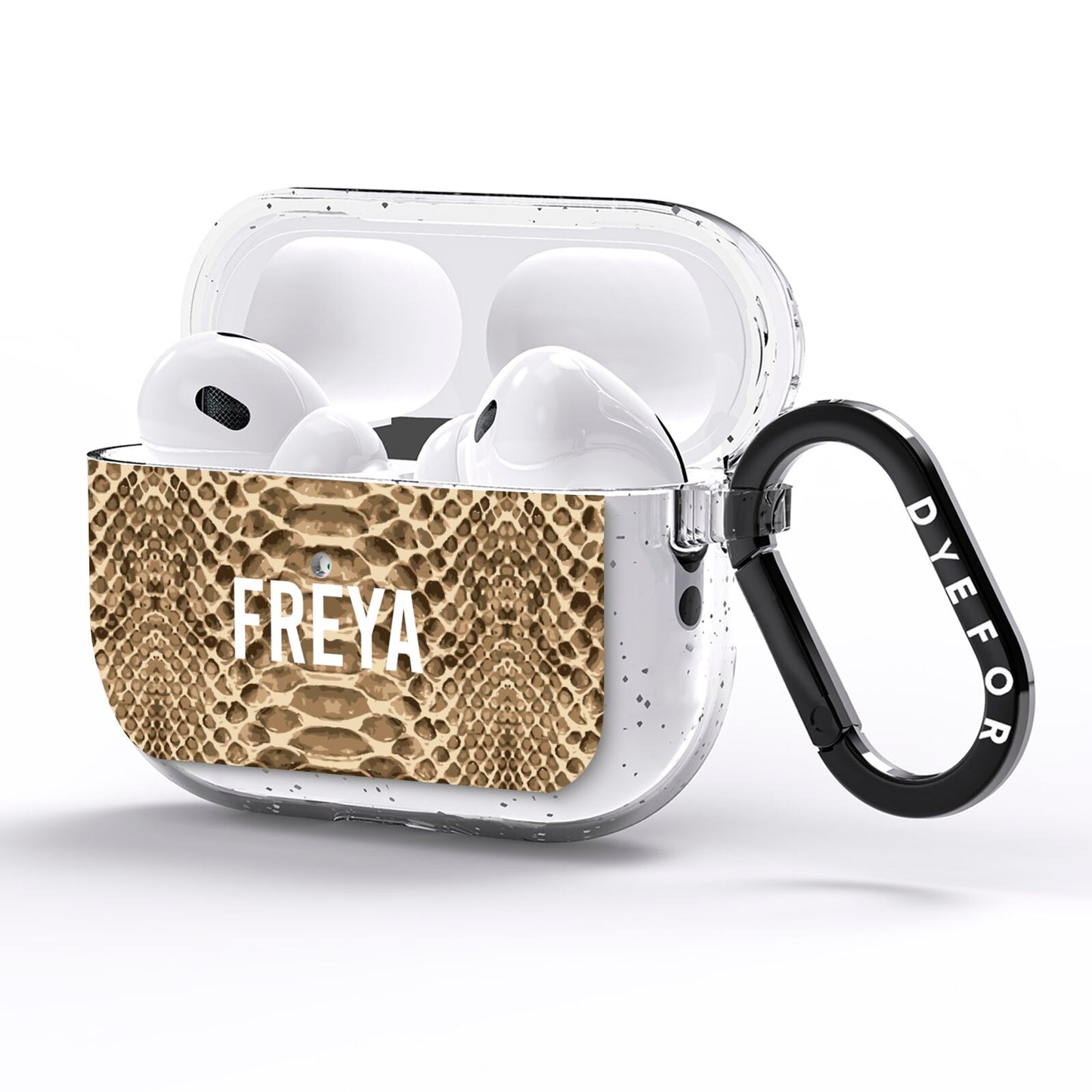 Personalised Tan Snakeskin AirPods Pro Glitter Case Side Image