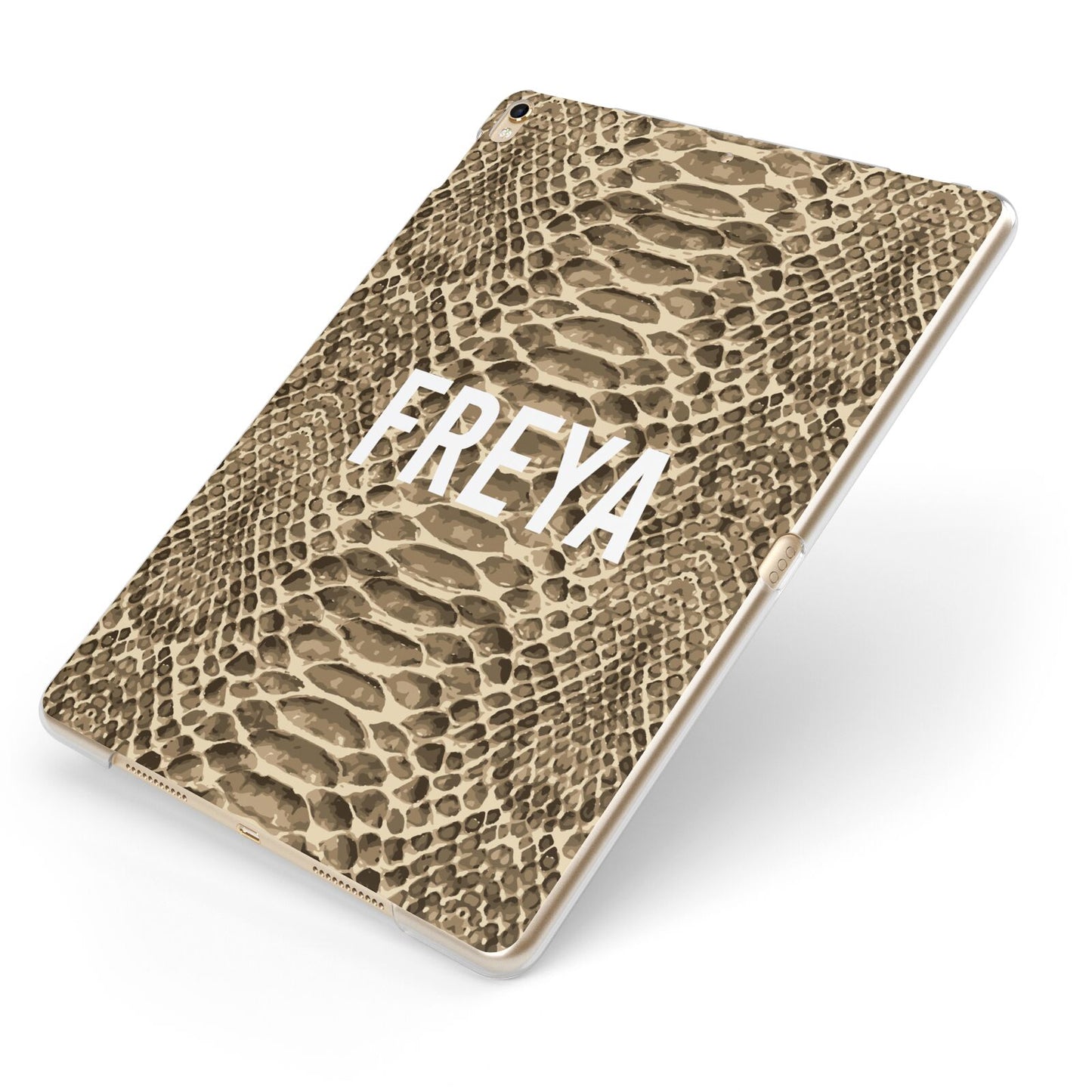 Personalised Tan Snakeskin Apple iPad Case on Gold iPad Side View