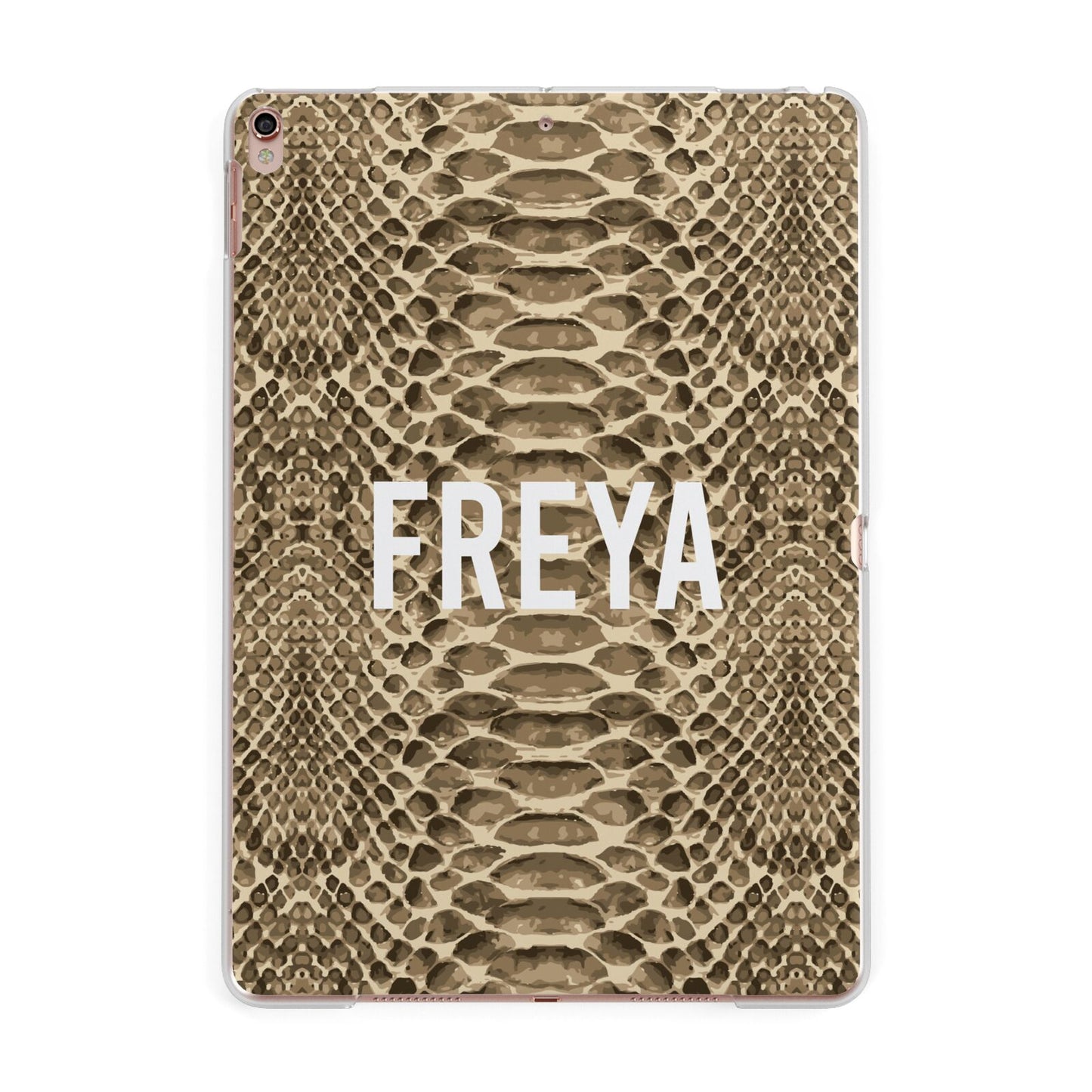 Personalised Tan Snakeskin Apple iPad Rose Gold Case