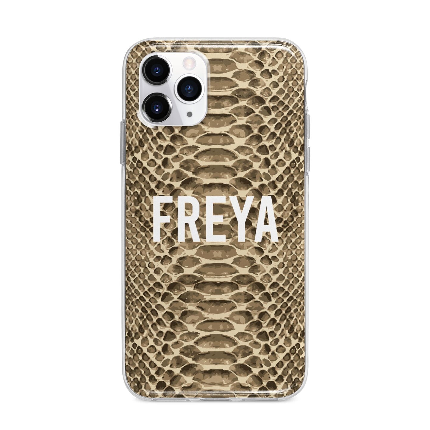 Personalised Tan Snakeskin Apple iPhone 11 Pro Max in Silver with Bumper Case