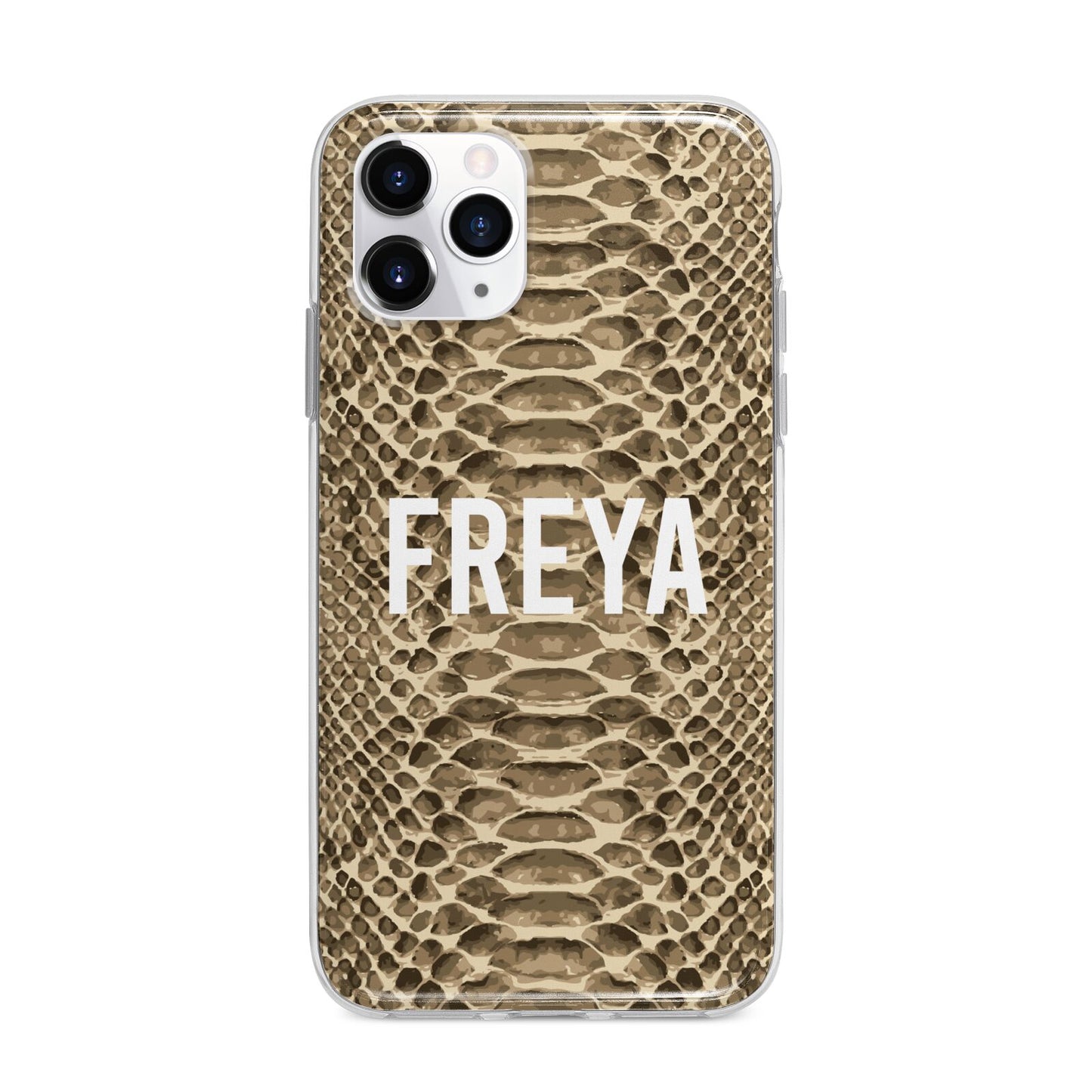 Personalised Tan Snakeskin Apple iPhone 11 Pro in Silver with Bumper Case