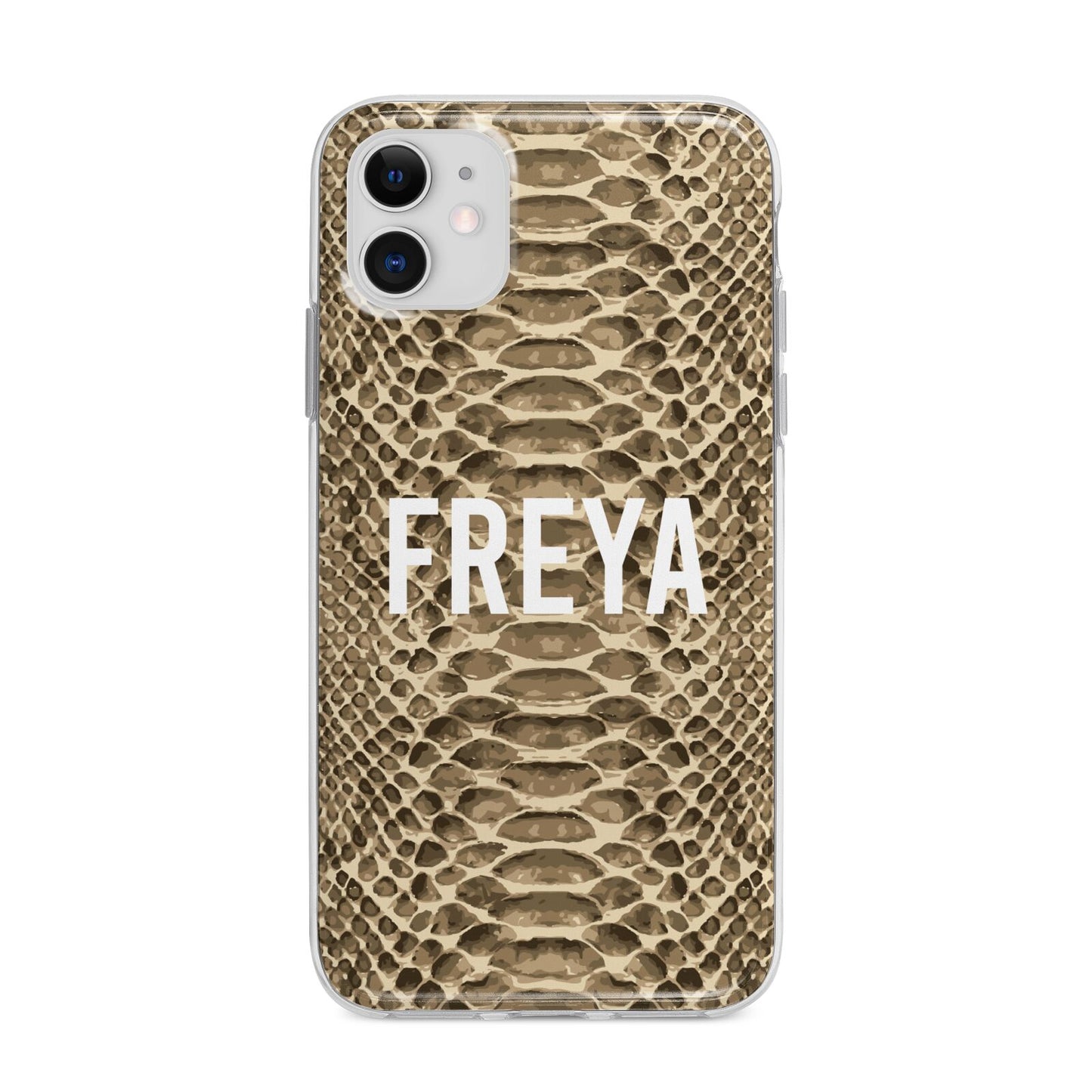 Personalised Tan Snakeskin Apple iPhone 11 in White with Bumper Case