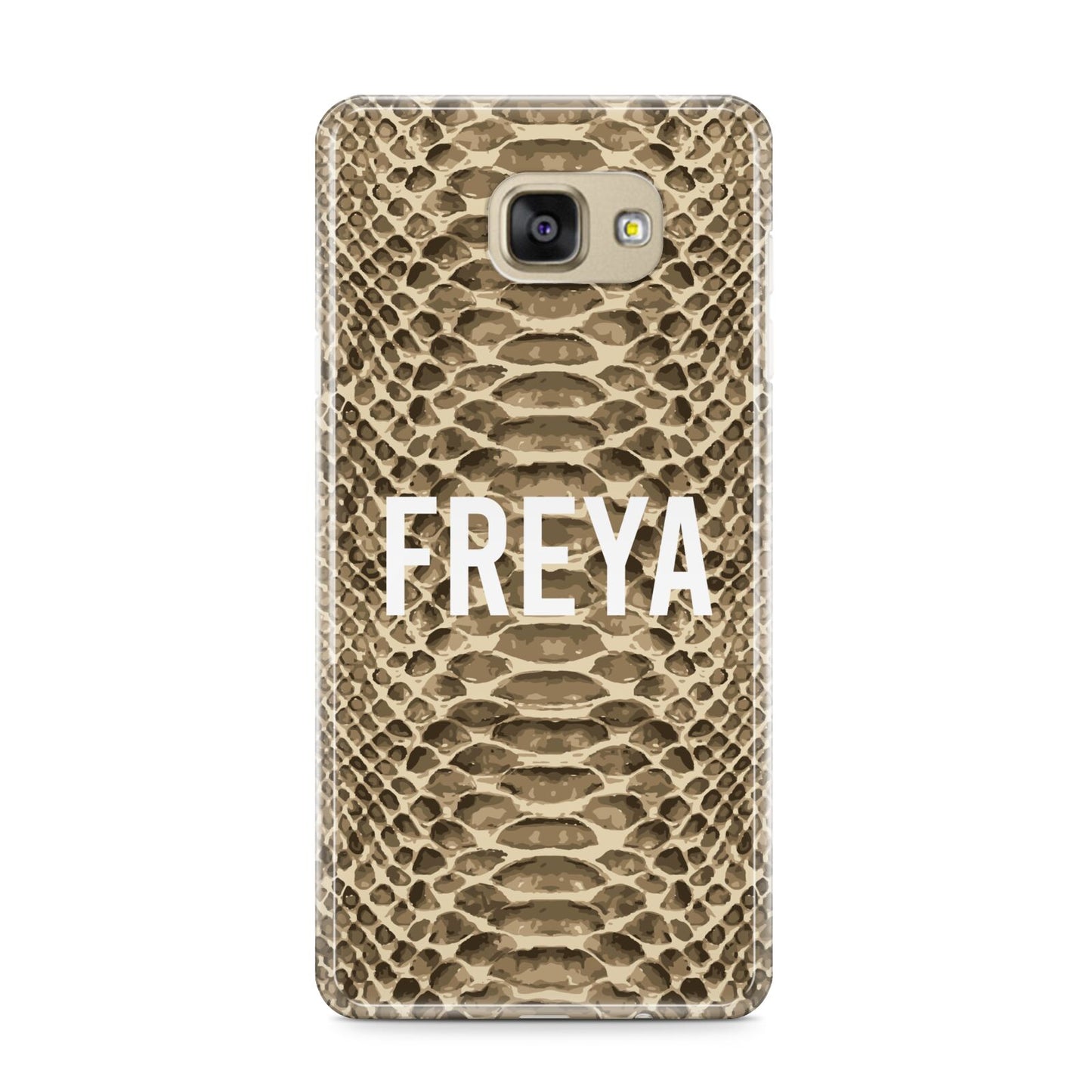 Personalised Tan Snakeskin Samsung Galaxy A9 2016 Case on gold phone