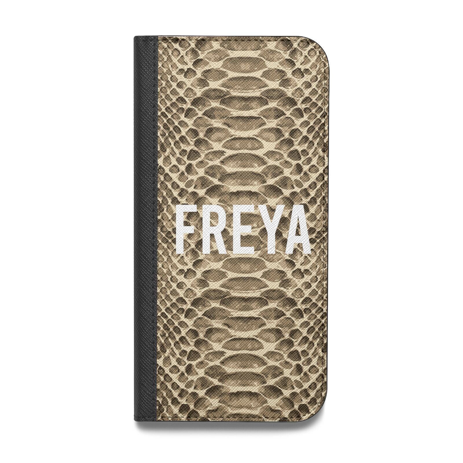 Personalised Tan Snakeskin Vegan Leather Flip iPhone Case