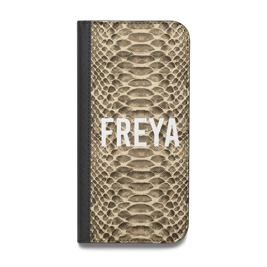 Personalised Tan Snakeskin Vegan Leather Flip iPhone Case