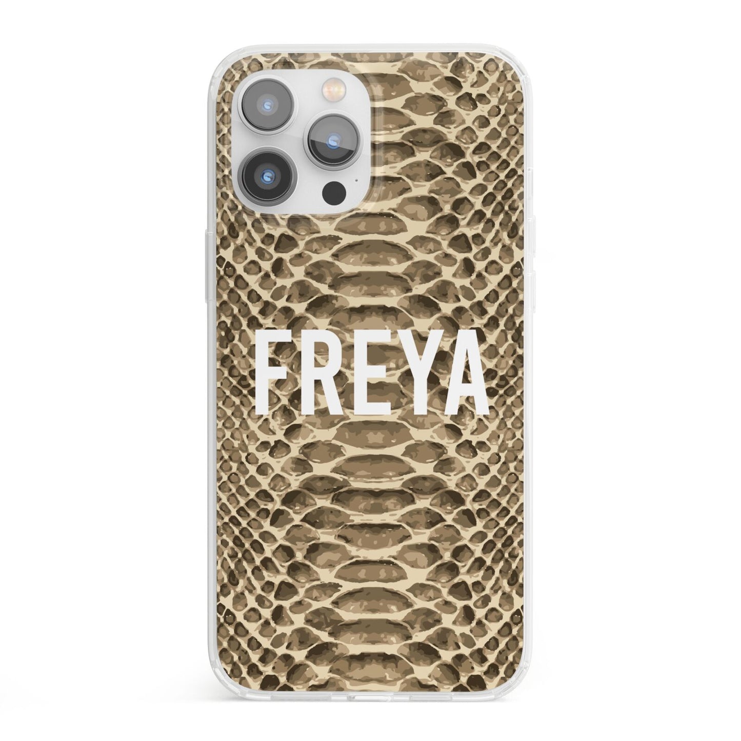 Personalised Tan Snakeskin iPhone 13 Pro Max Clear Bumper Case