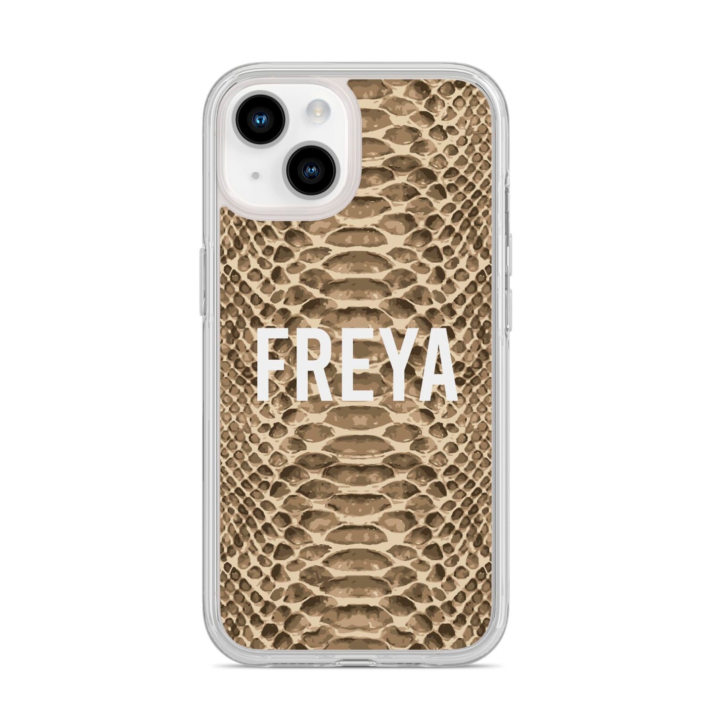 Personalised Tan Snakeskin iPhone 14 Clear Tough Case Starlight