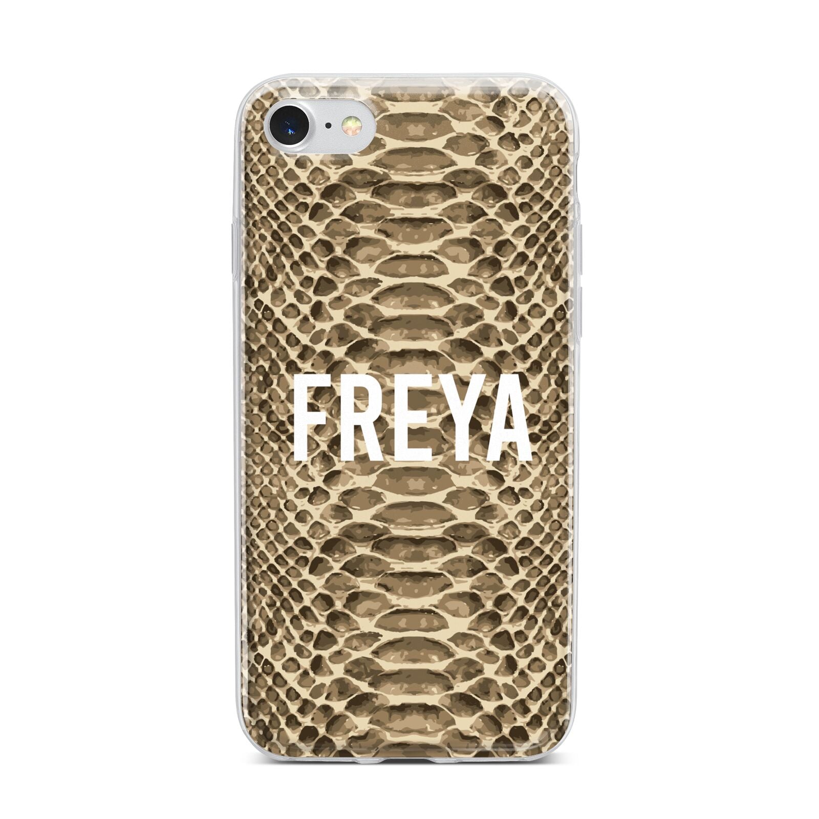 Personalised Tan Snakeskin iPhone 7 Bumper Case on Silver iPhone