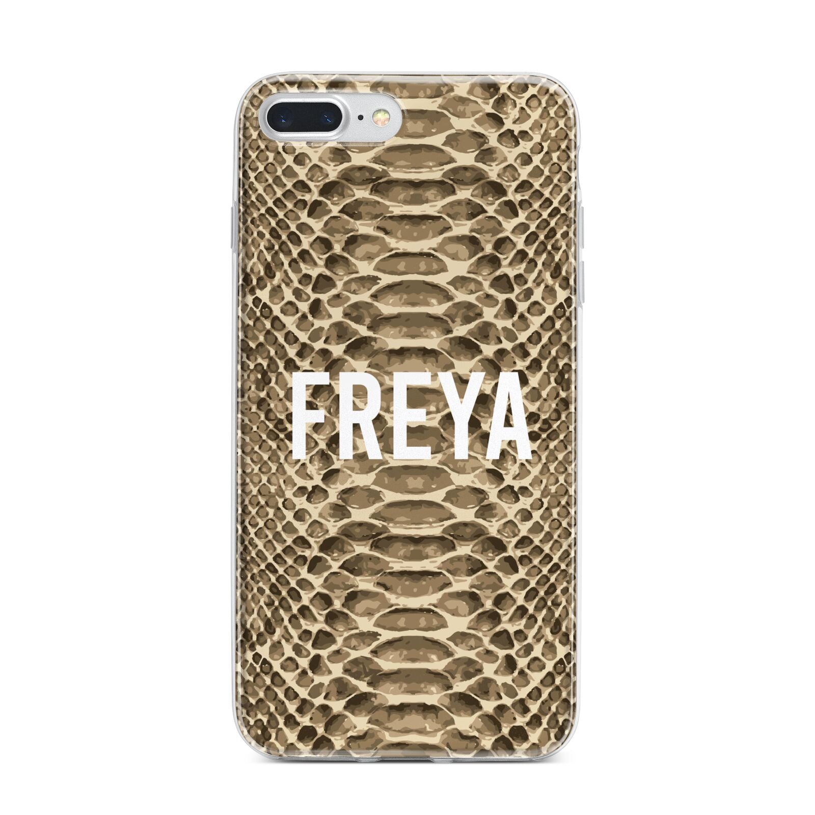 Personalised Tan Snakeskin iPhone 7 Plus Bumper Case on Silver iPhone