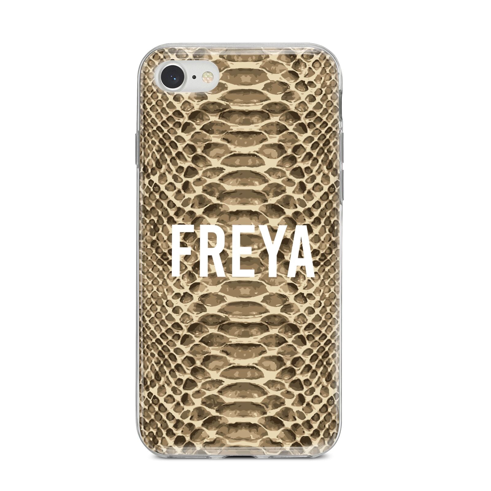 Personalised Tan Snakeskin iPhone 8 Bumper Case on Silver iPhone