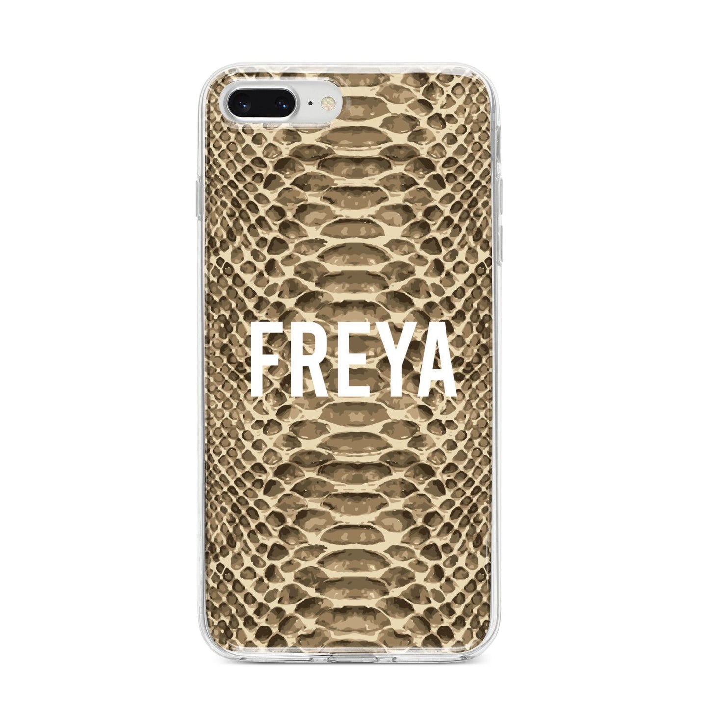 Personalised Tan Snakeskin iPhone 8 Plus Bumper Case on Silver iPhone