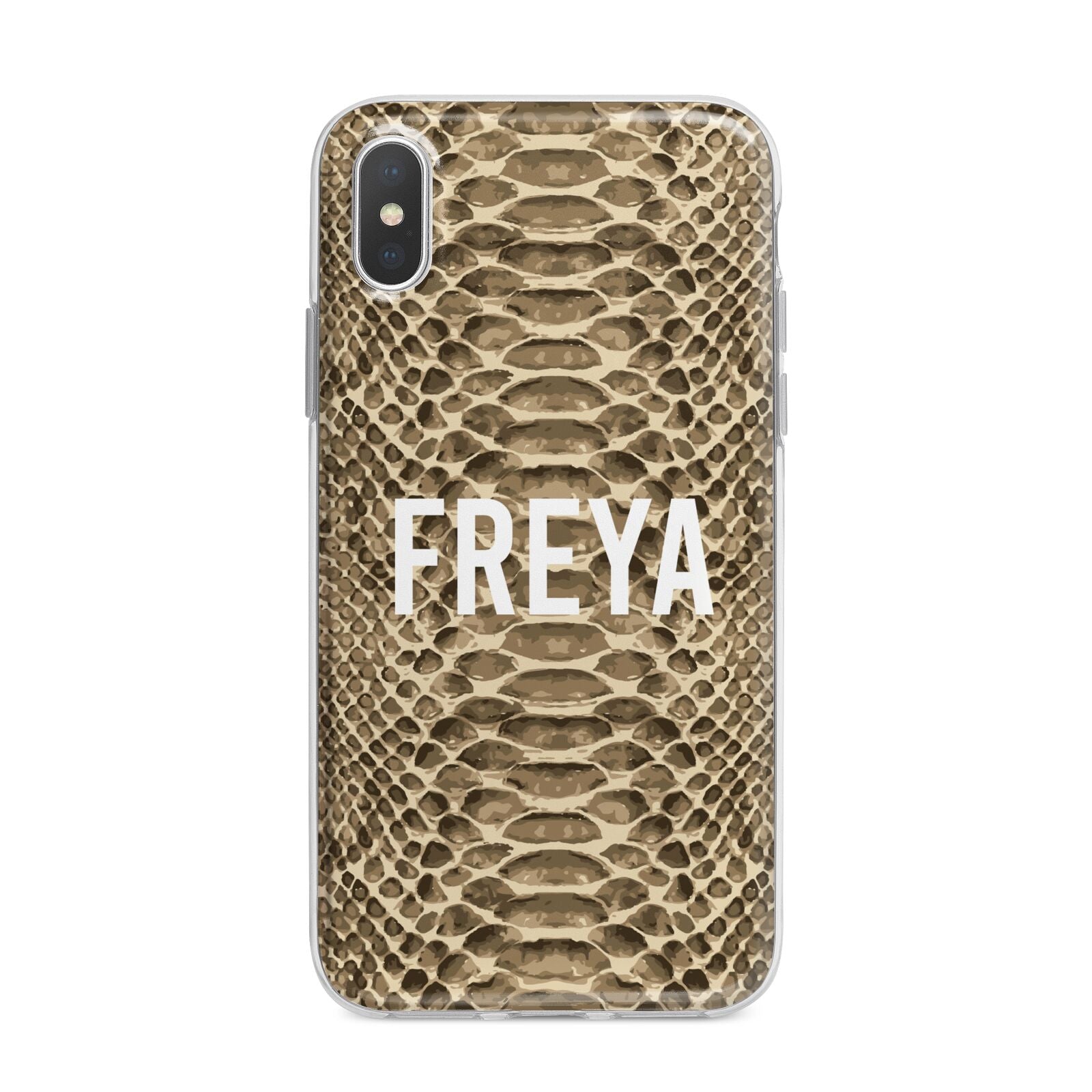 Personalised Tan Snakeskin iPhone X Bumper Case on Silver iPhone Alternative Image 1