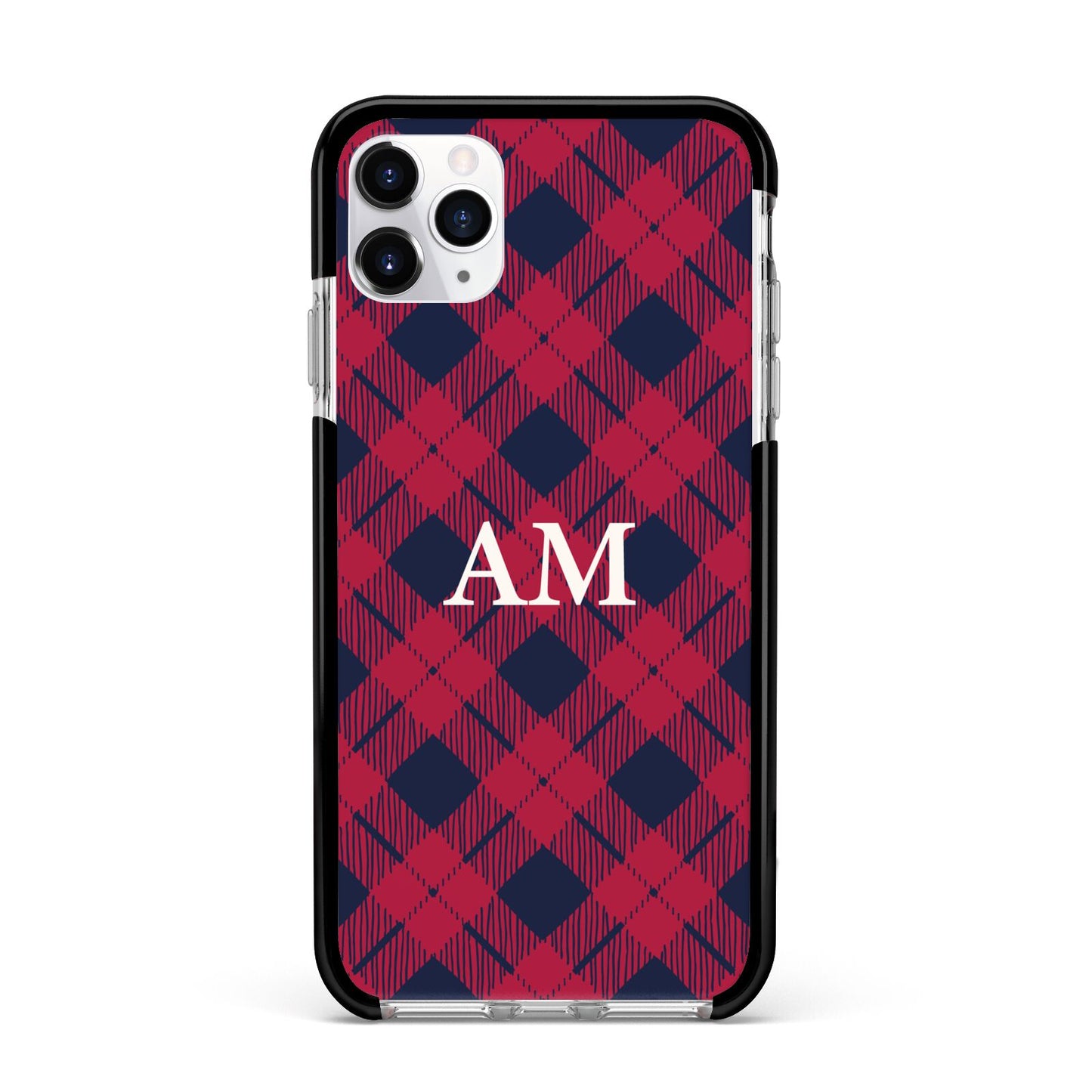 Personalised Tartan Apple iPhone 11 Pro Max in Silver with Black Impact Case