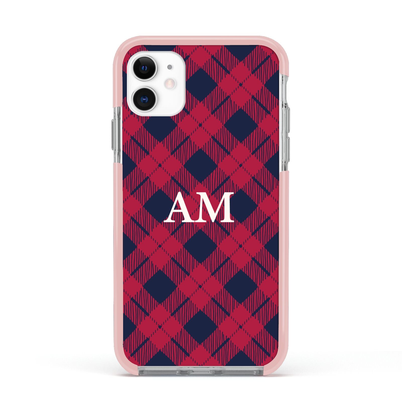 Personalised Tartan Apple iPhone 11 in White with Pink Impact Case