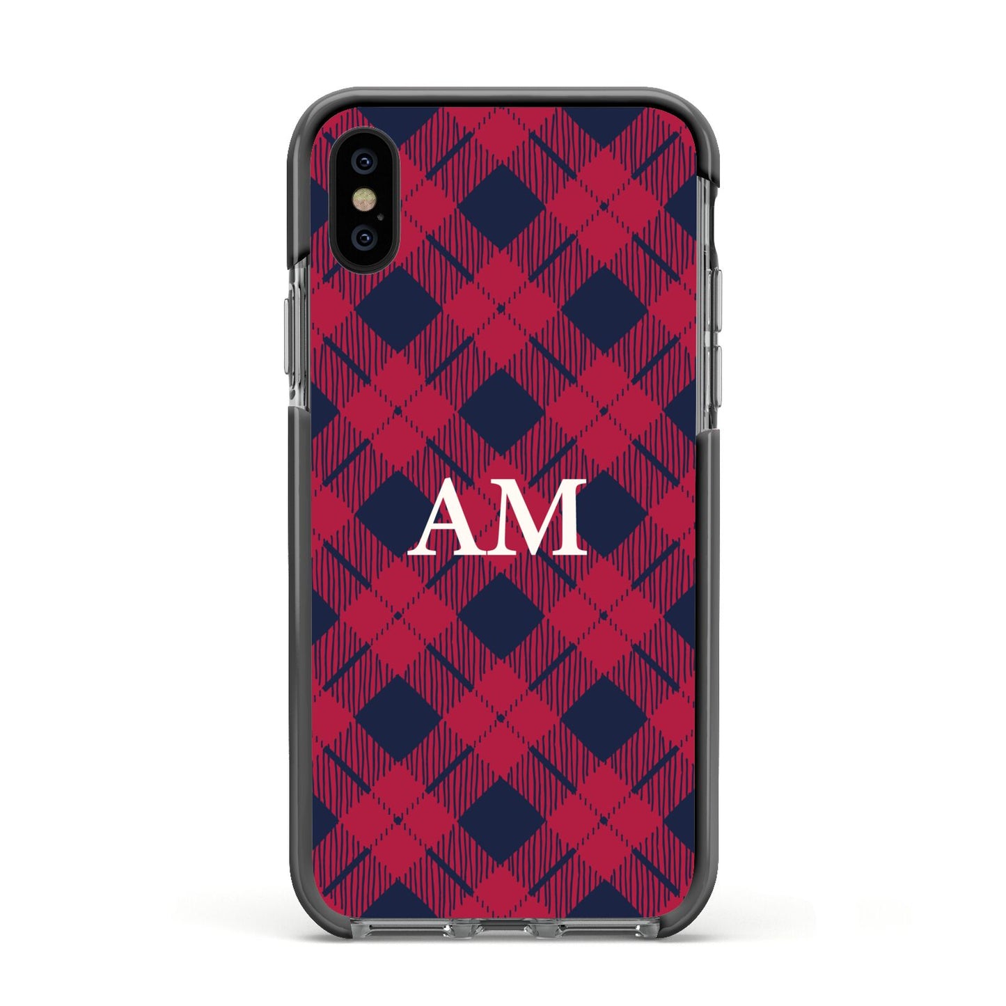 Personalised Tartan Apple iPhone Xs Impact Case Black Edge on Black Phone