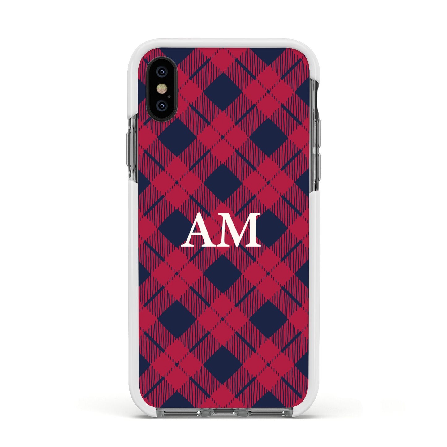 Personalised Tartan Apple iPhone Xs Impact Case White Edge on Black Phone