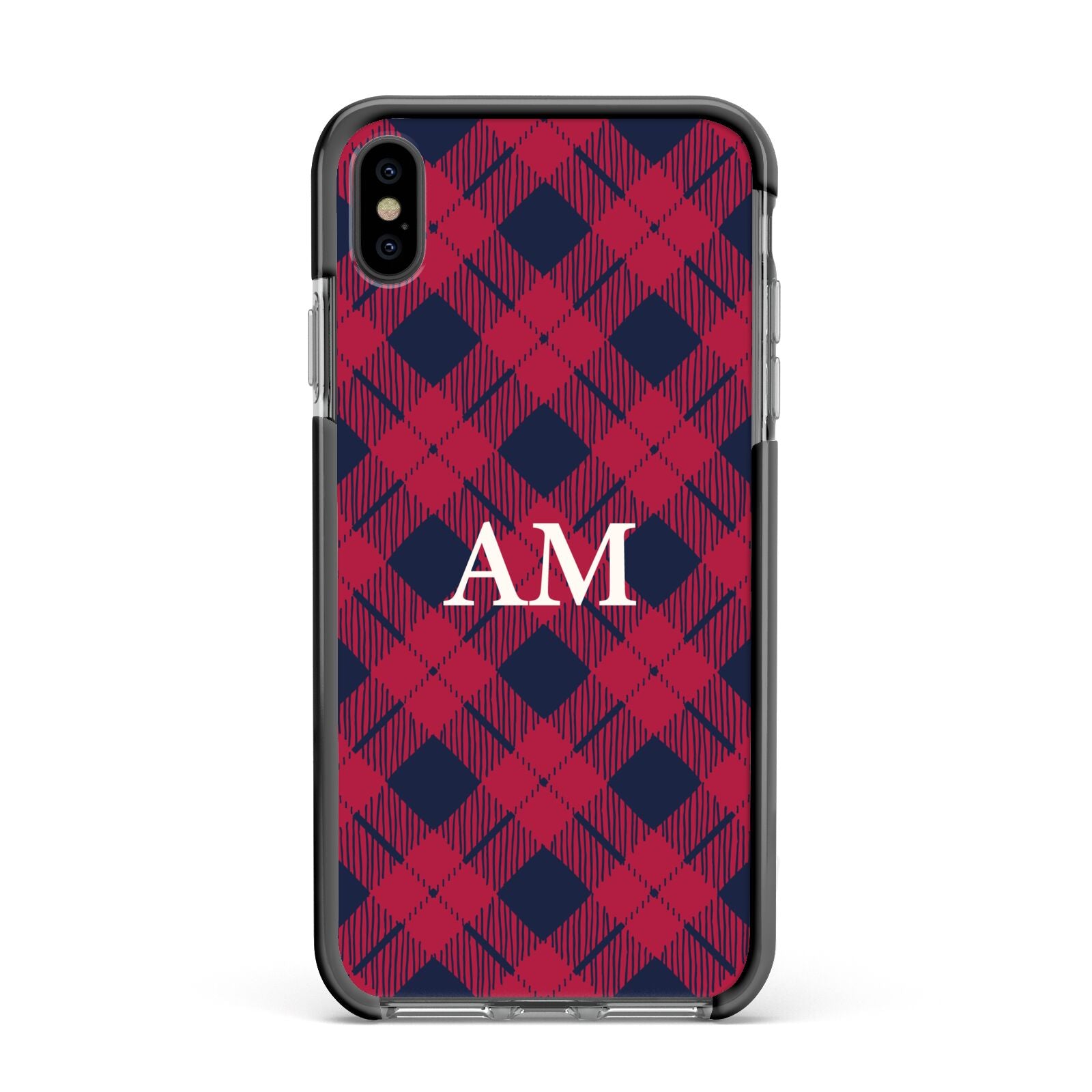 Personalised Tartan Apple iPhone Xs Max Impact Case Black Edge on Black Phone