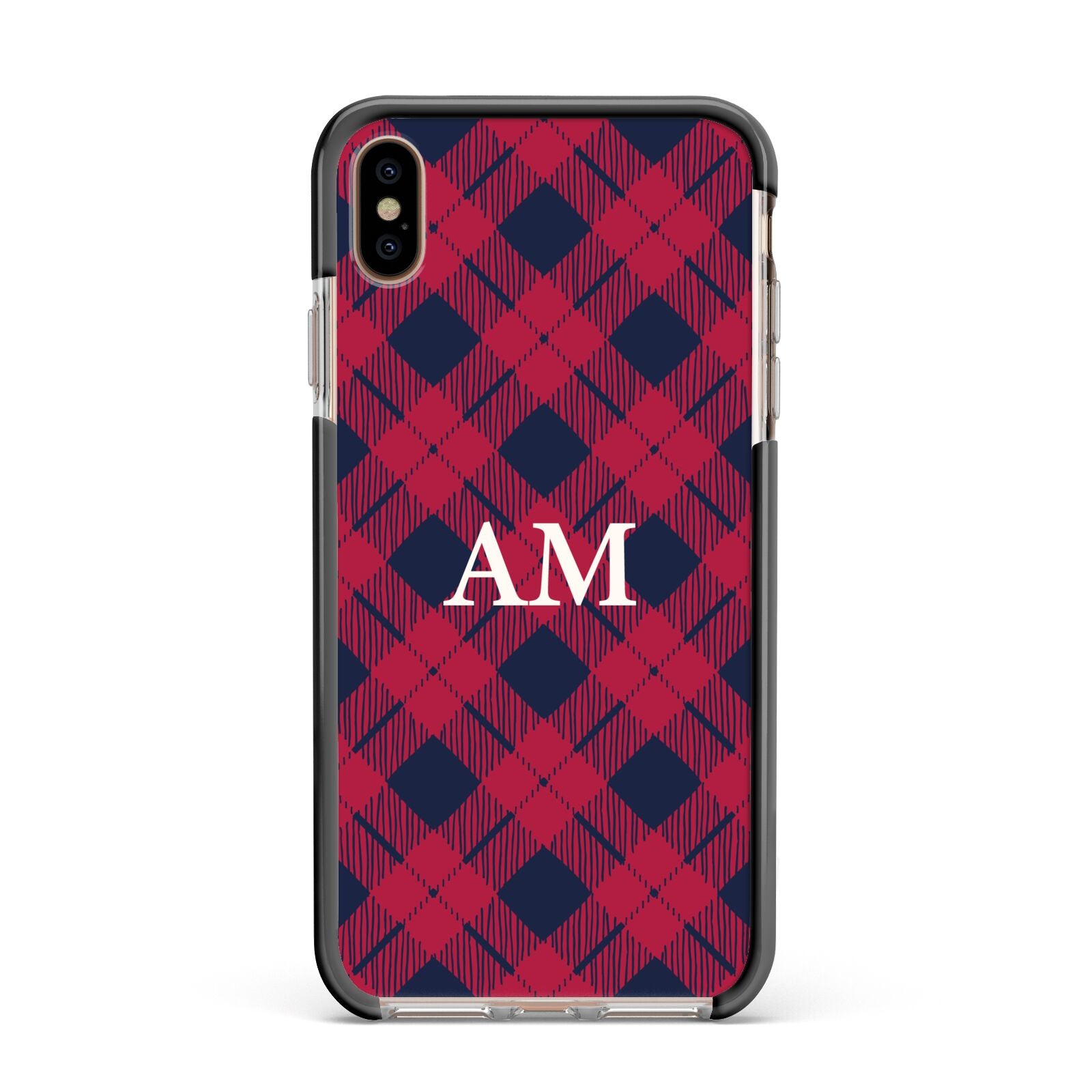 Personalised Tartan Apple iPhone Xs Max Impact Case Black Edge on Gold Phone